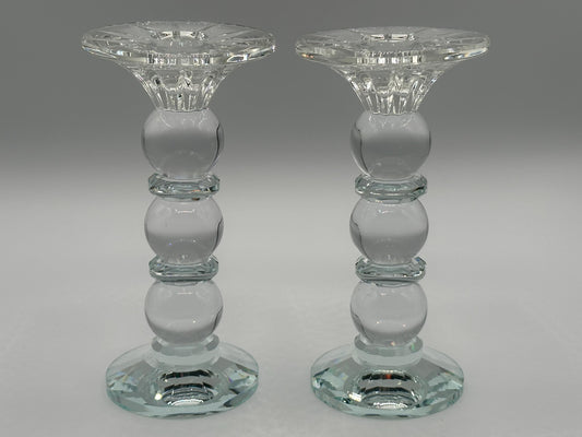 Elegant Crystal Glass Candlestick Holders: Stacked Orb Stem for Taper Candles, Vintage-Inspired Décor