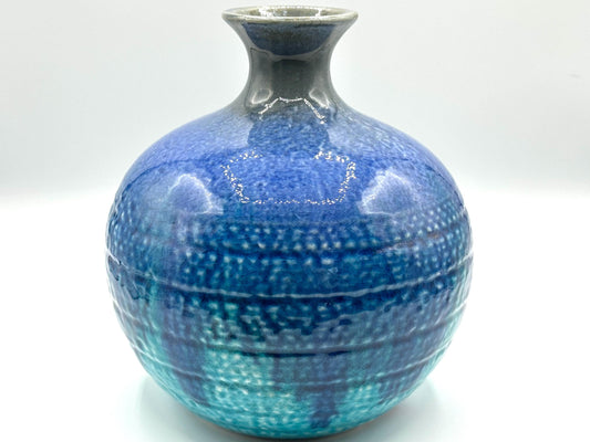 Handcrafted Blue Gradient Ceramic Vase - Modern Round Pottery with Narrow Neck for Coastal Decor