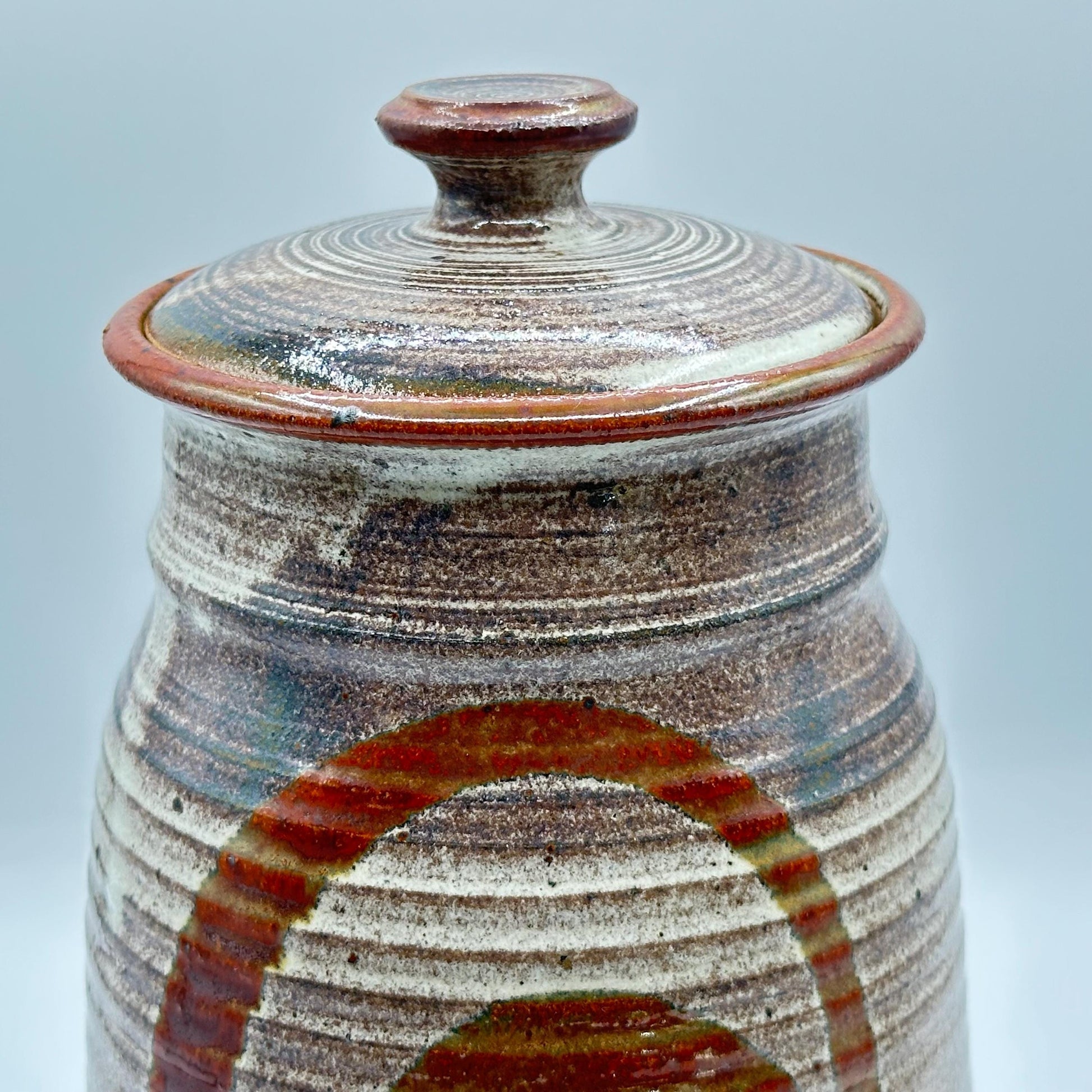 Rustic Japanese Stoneware Pottery Jar - Handmade Brown Ceramic Kitchen Canister with Lid