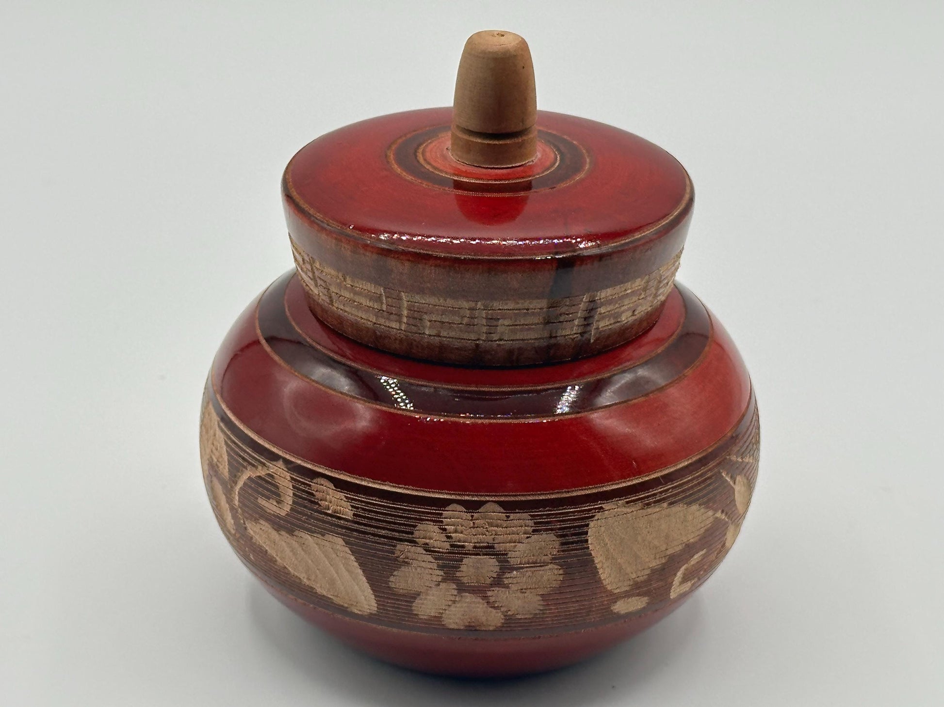 Vintage Mexican Hand-Carved Wooden Round Box with Lid - Cabo San Lucas Souvenir Storage Container