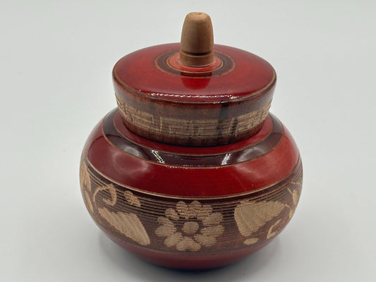 Vintage Mexican Hand-Carved Wooden Round Box with Lid - Cabo San Lucas Souvenir Storage Container