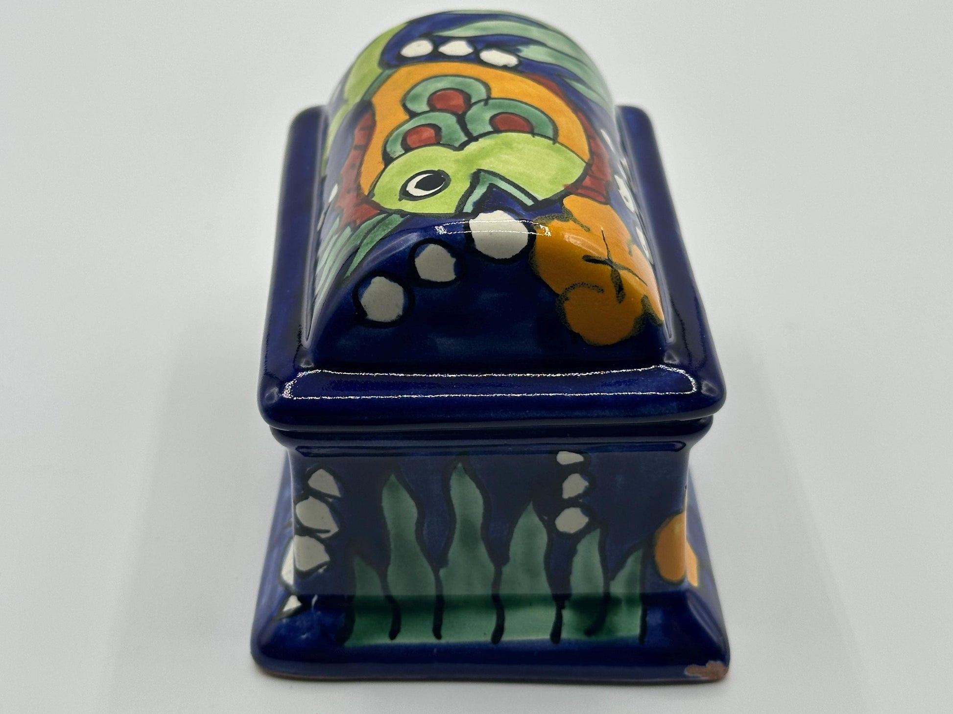 Vintage Talavera Hand-Painted Pottery Trinket Box by C. Hidalgo - Mexican Folk Art Jewelry Storage