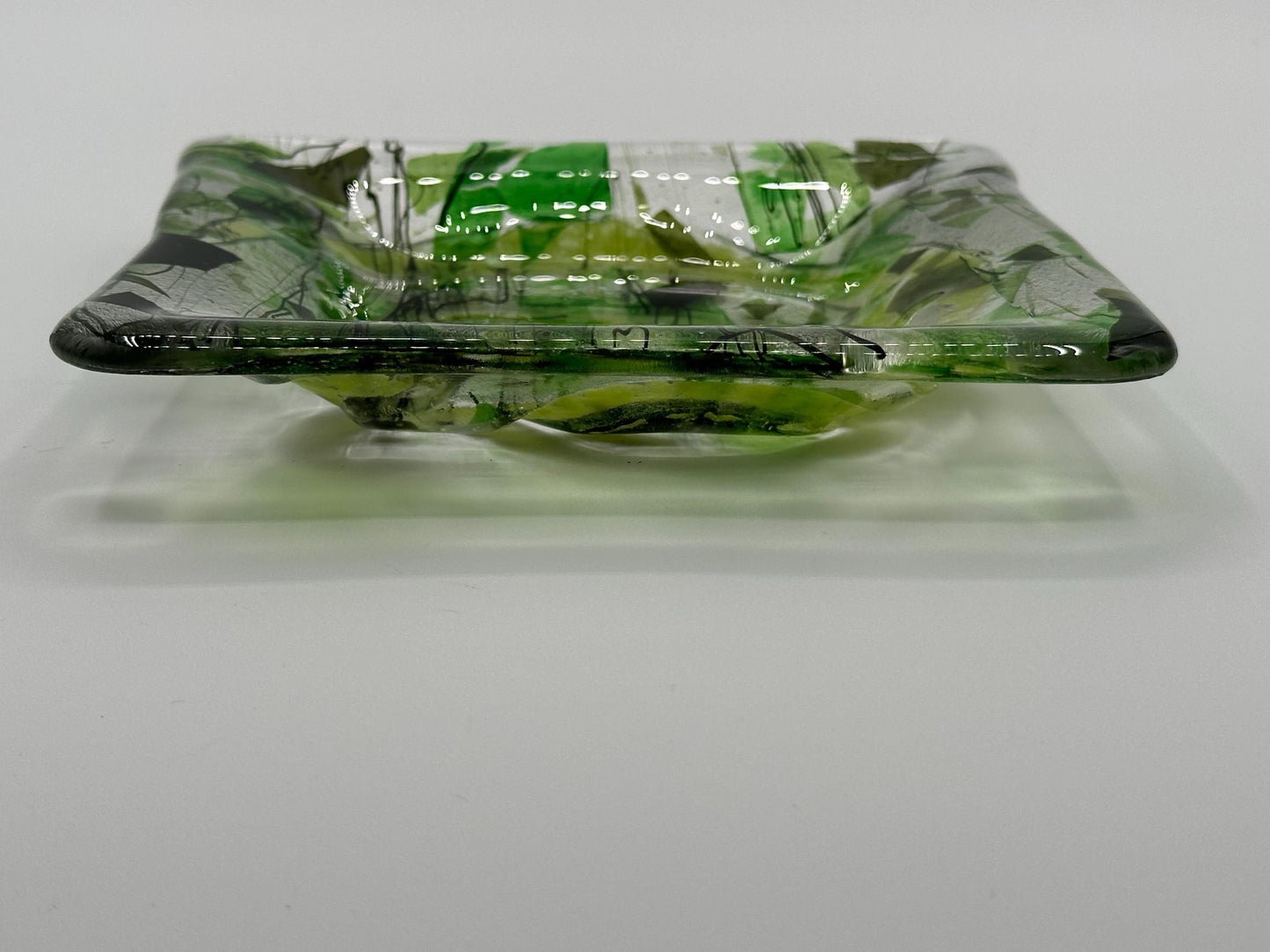 Vibrant Green Swirled Glass Serving Dish - Handcrafted Decorative Bowl for Home Decor