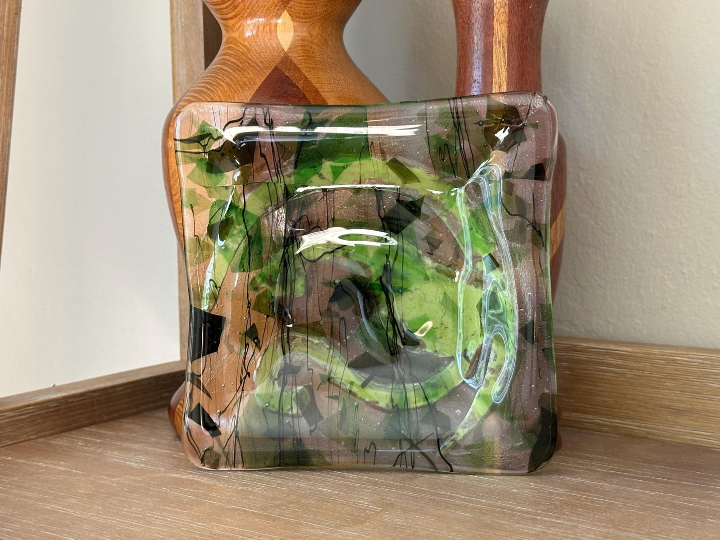 Vibrant Green Swirled Glass Serving Dish - Handcrafted Decorative Bowl for Home Decor