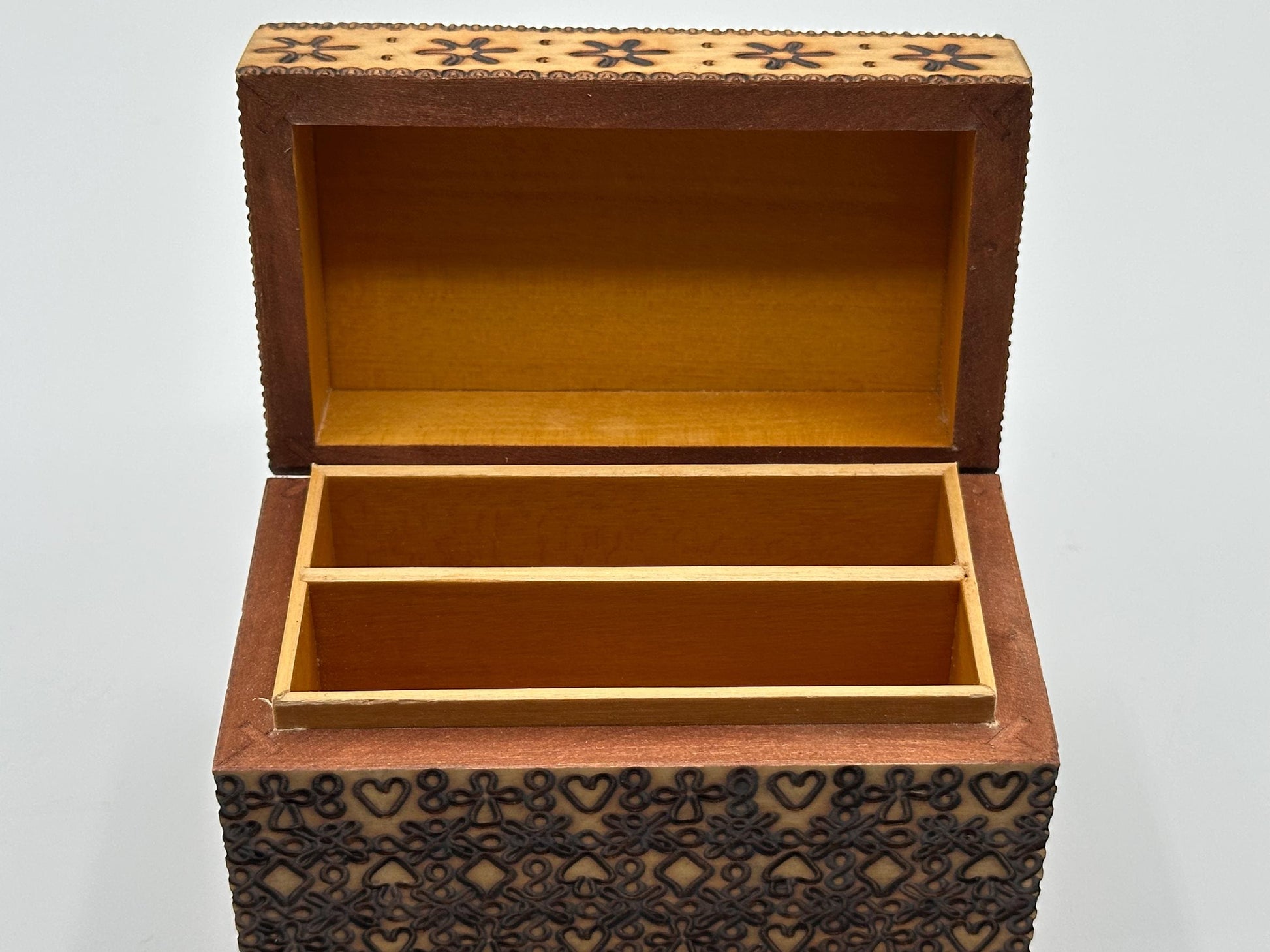 Rustic Wooden Trinket Box with Pyrography Heart & Floral Design - Handcrafted Polish Keepsake Storage