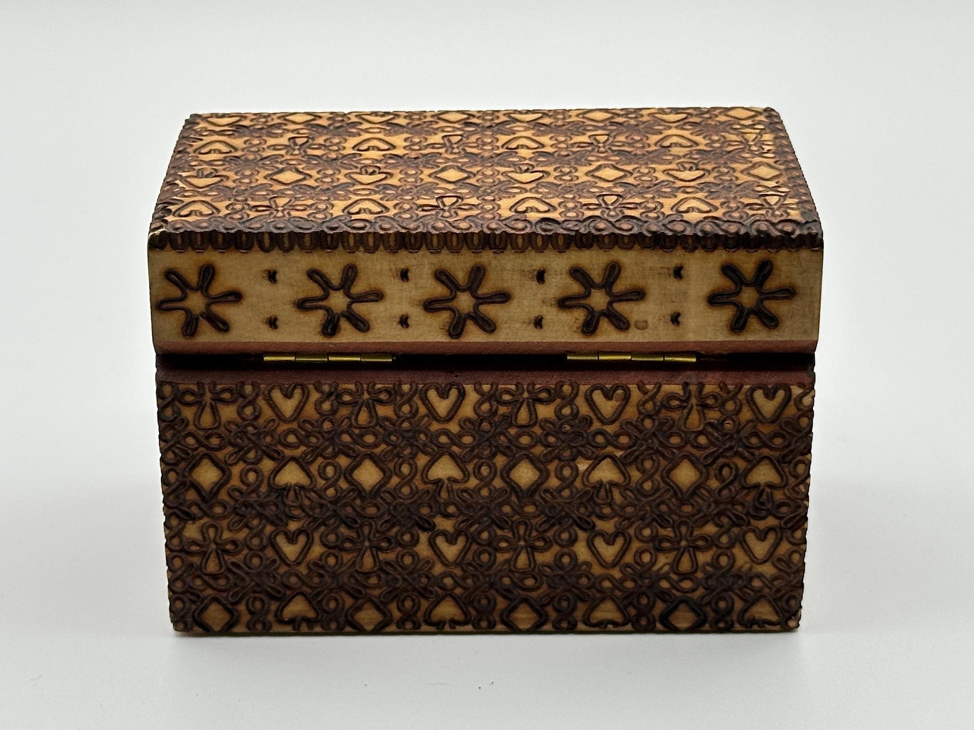Rustic Wooden Trinket Box with Pyrography Heart & Floral Design - Handcrafted Polish Keepsake Storage