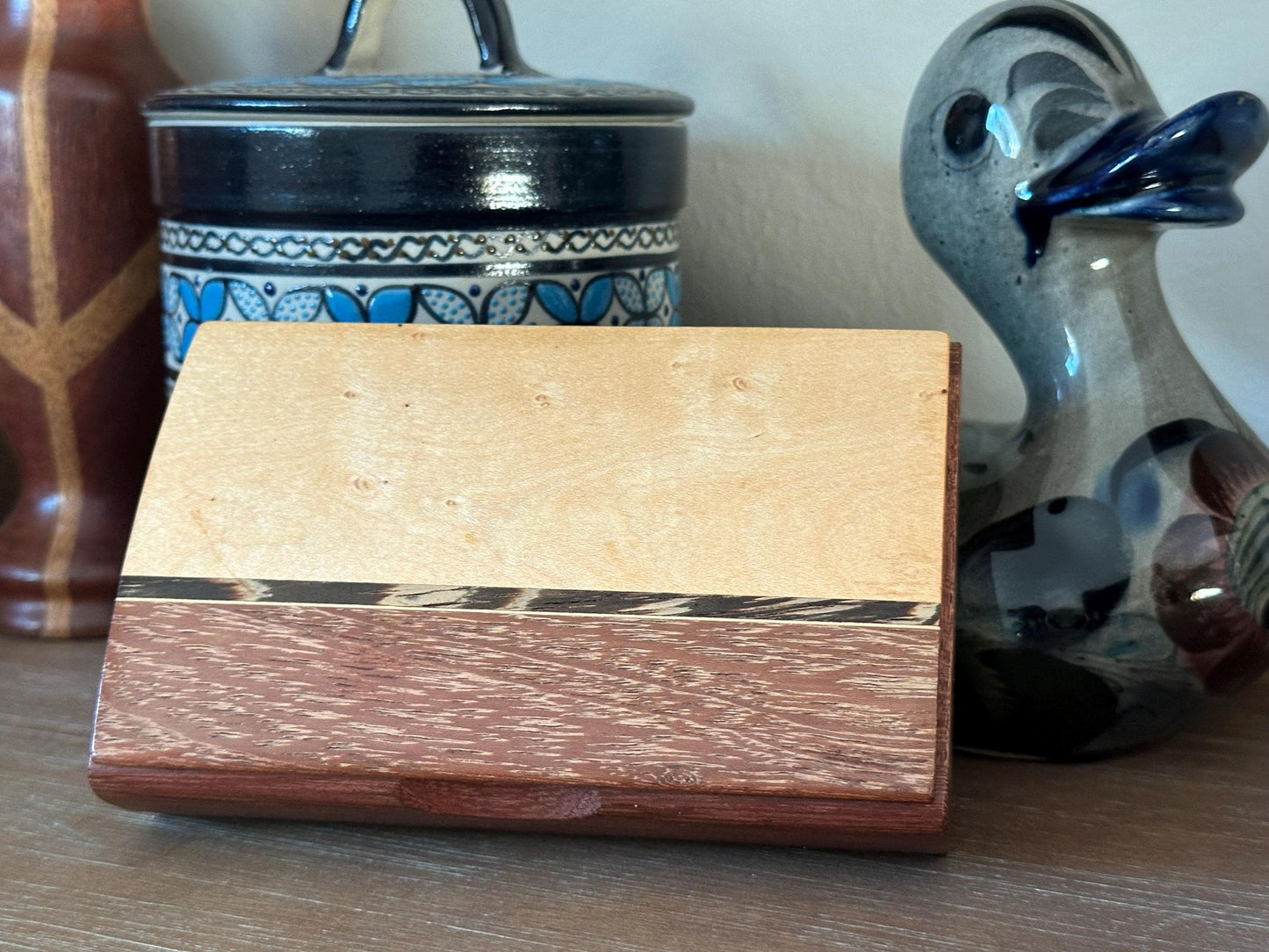Elegant Two-Tone Maple & Mahogany Jewelry Box - Handcrafted Keepsake Storage with Felt Lining