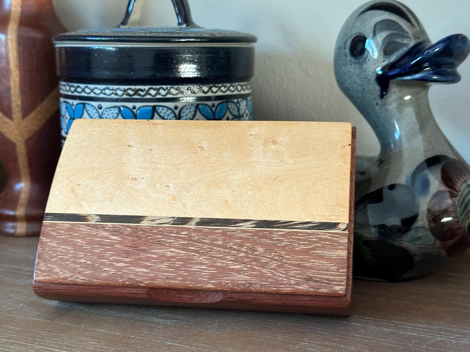 Elegant Two-Tone Maple & Mahogany Jewelry Box - Handcrafted Keepsake Storage with Felt Lining