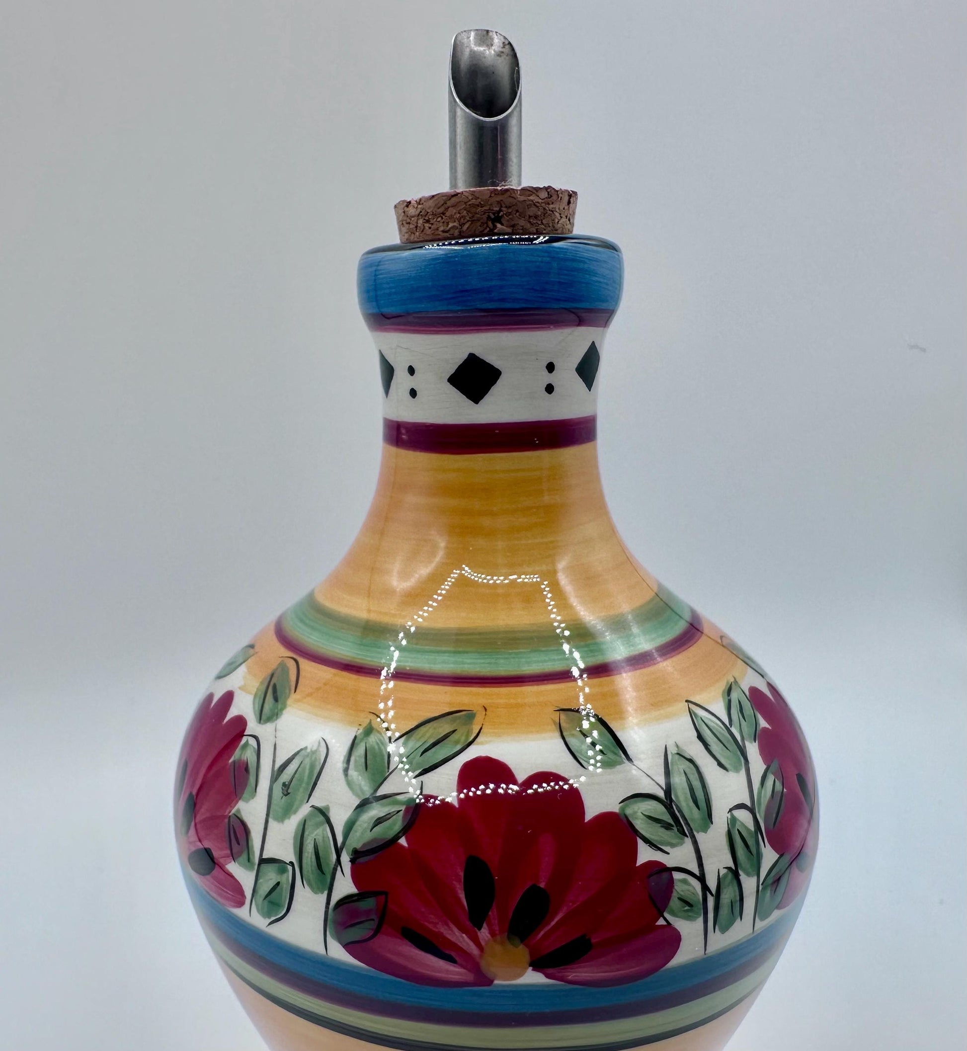 Vintage Pier 1 Hand-Painted Ceramic Oil & Vinegar Cruet Set - Colorful Mediterranean Kitchen Decor