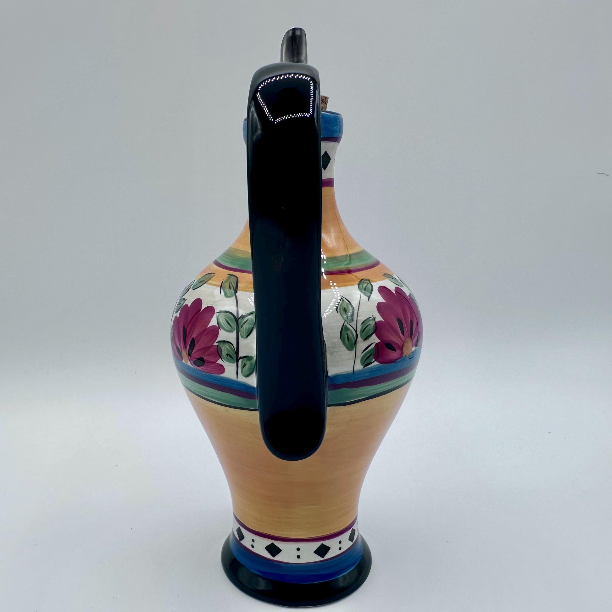 Vintage Pier 1 Hand-Painted Ceramic Oil & Vinegar Cruet Set - Colorful Mediterranean Kitchen Decor