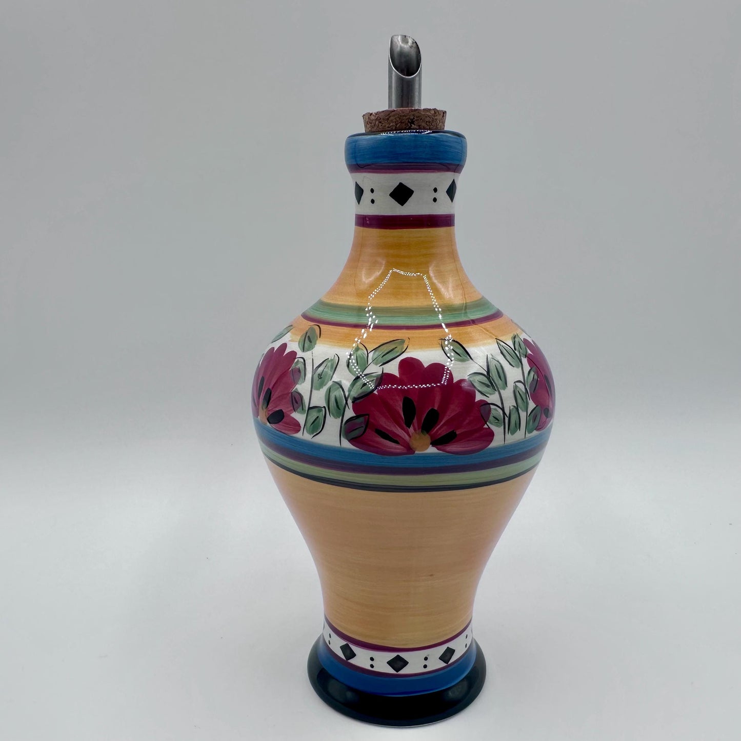 Vintage Pier 1 Hand-Painted Ceramic Oil & Vinegar Cruet Set - Colorful Mediterranean Kitchen Decor