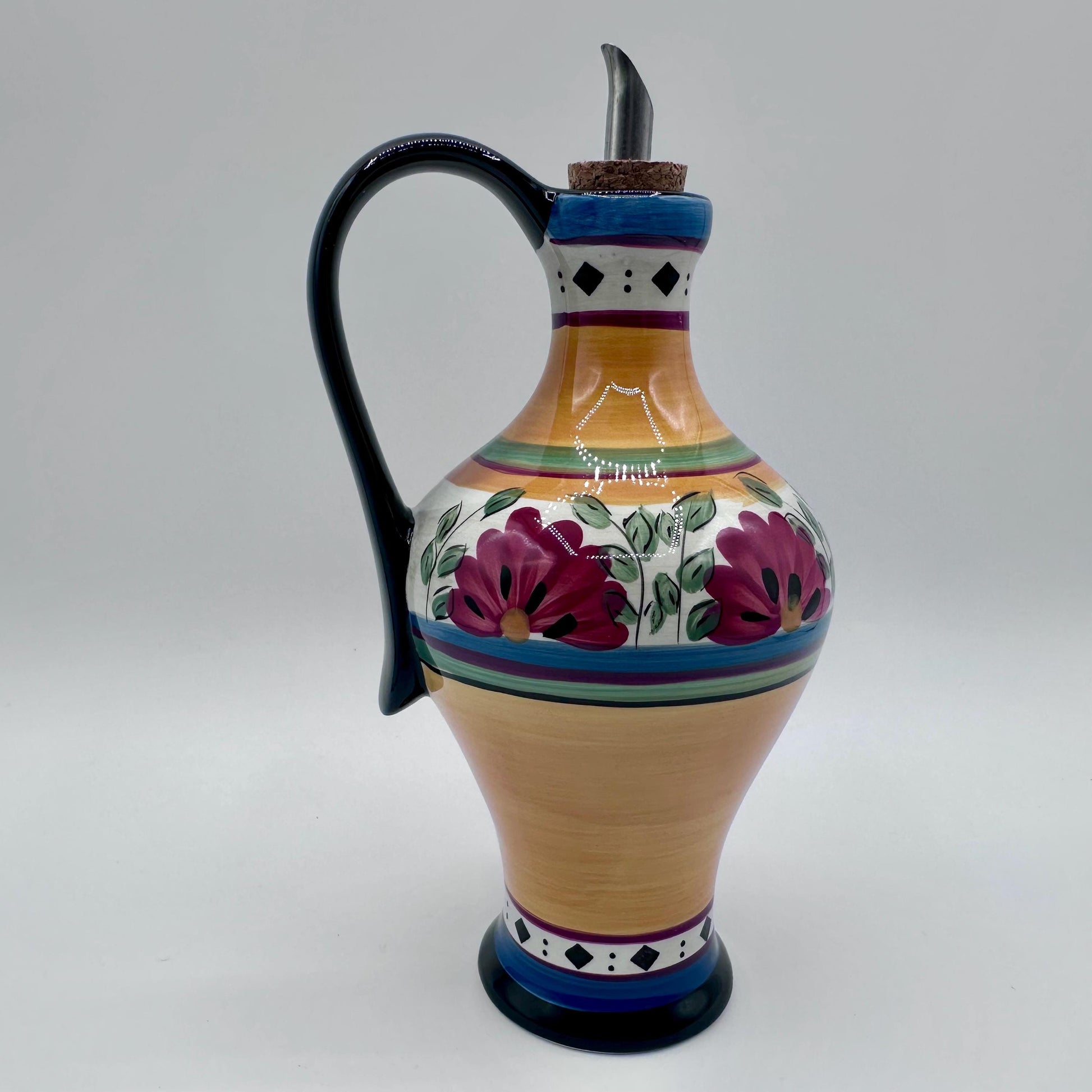 Vintage Pier 1 Hand-Painted Ceramic Oil & Vinegar Cruet Set - Colorful Mediterranean Kitchen Decor