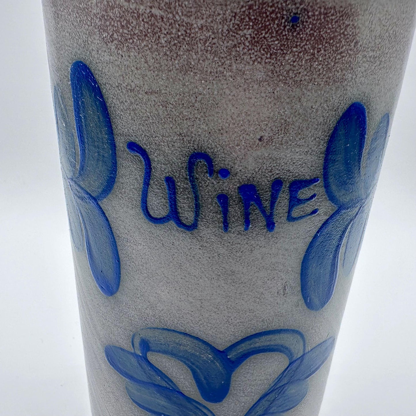Vintage Beaumont Brothers Handcrafted Stoneware Wine Chiller Crock with Blue Heart & Flower Design