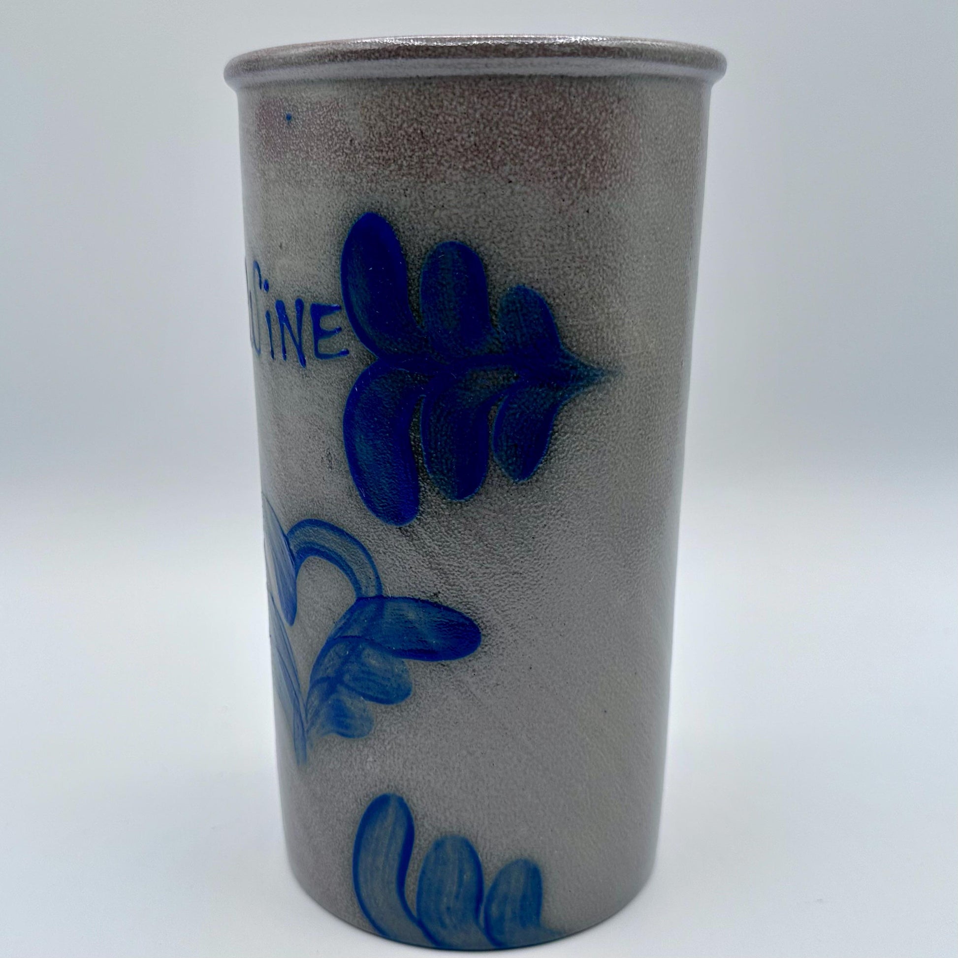 Vintage Beaumont Brothers Handcrafted Stoneware Wine Chiller Crock with Blue Heart & Flower Design