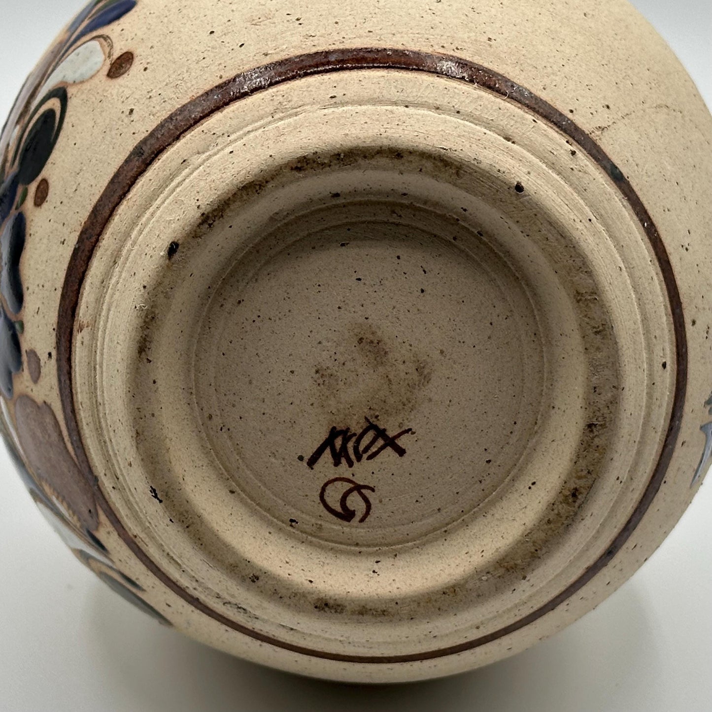 Vintage Hand-Painted Mexican Folk Art Vase - Rustic Ceramic Pottery with Bird & Floral Design