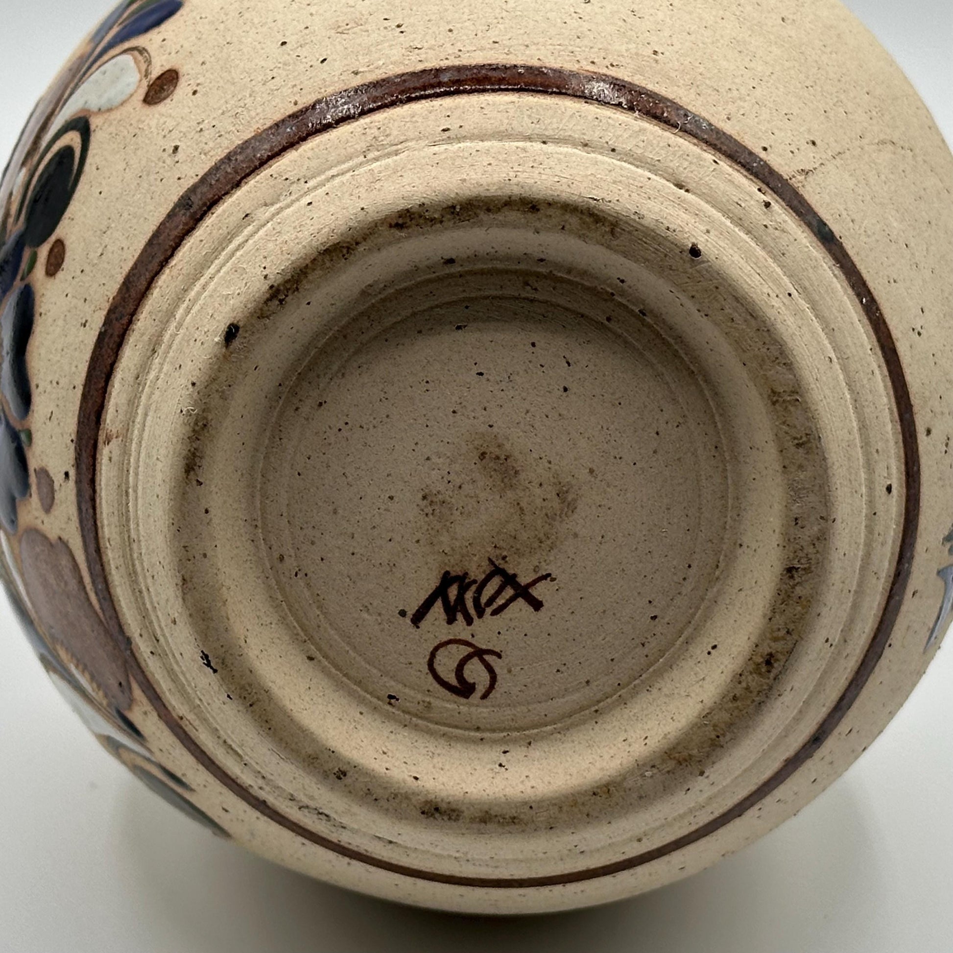 Vintage Hand-Painted Mexican Folk Art Vase - Rustic Ceramic Pottery with Bird & Floral Design