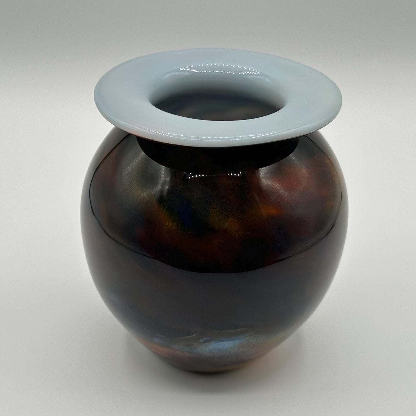 Iridescent Handblown Art Glass Vase: Swirled Decorative Vessel with Wide Rim - Modern Vintage Home Decor