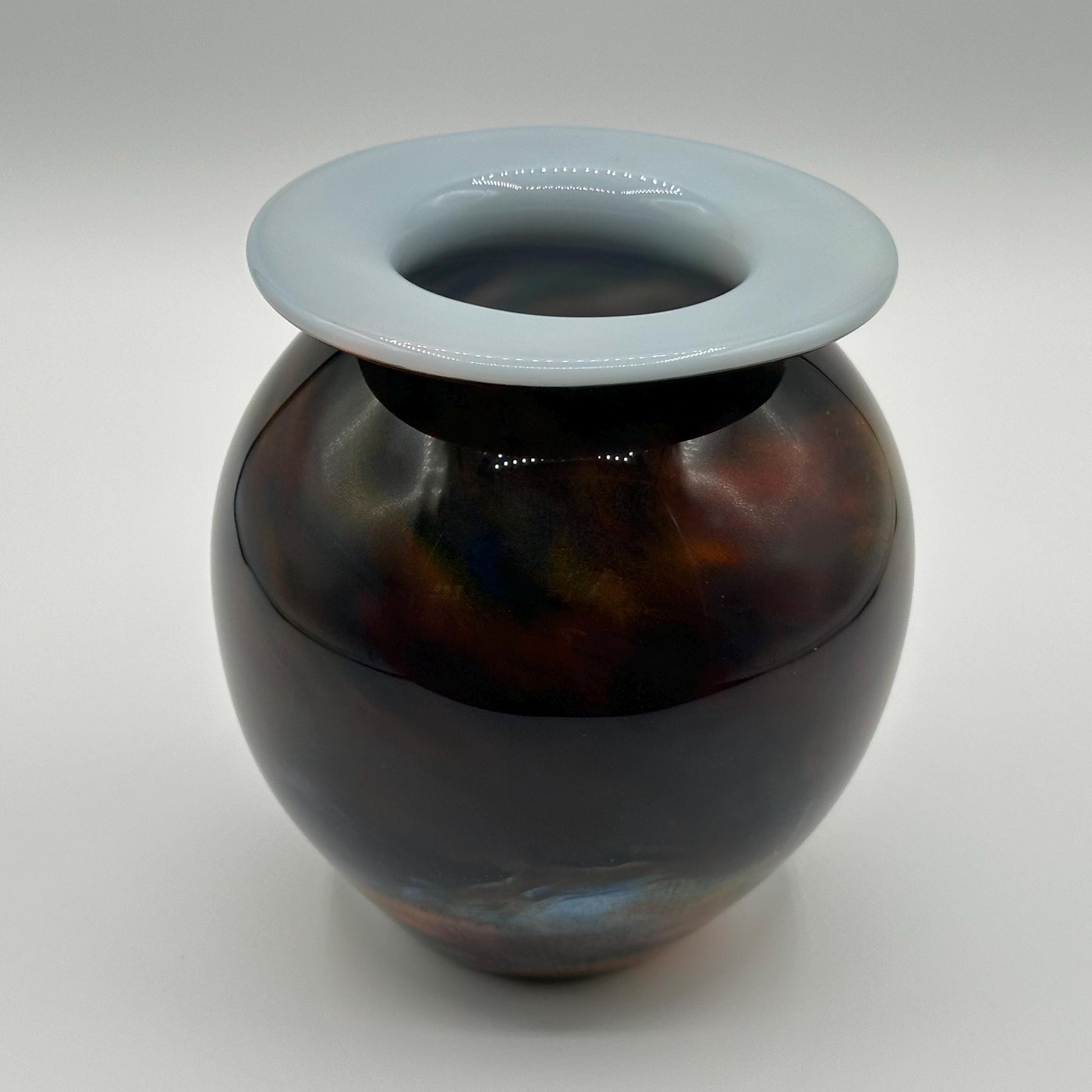 Iridescent Handblown Art Glass Vase: Swirled Decorative Vessel with Wide Rim - Modern Vintage Home Decor