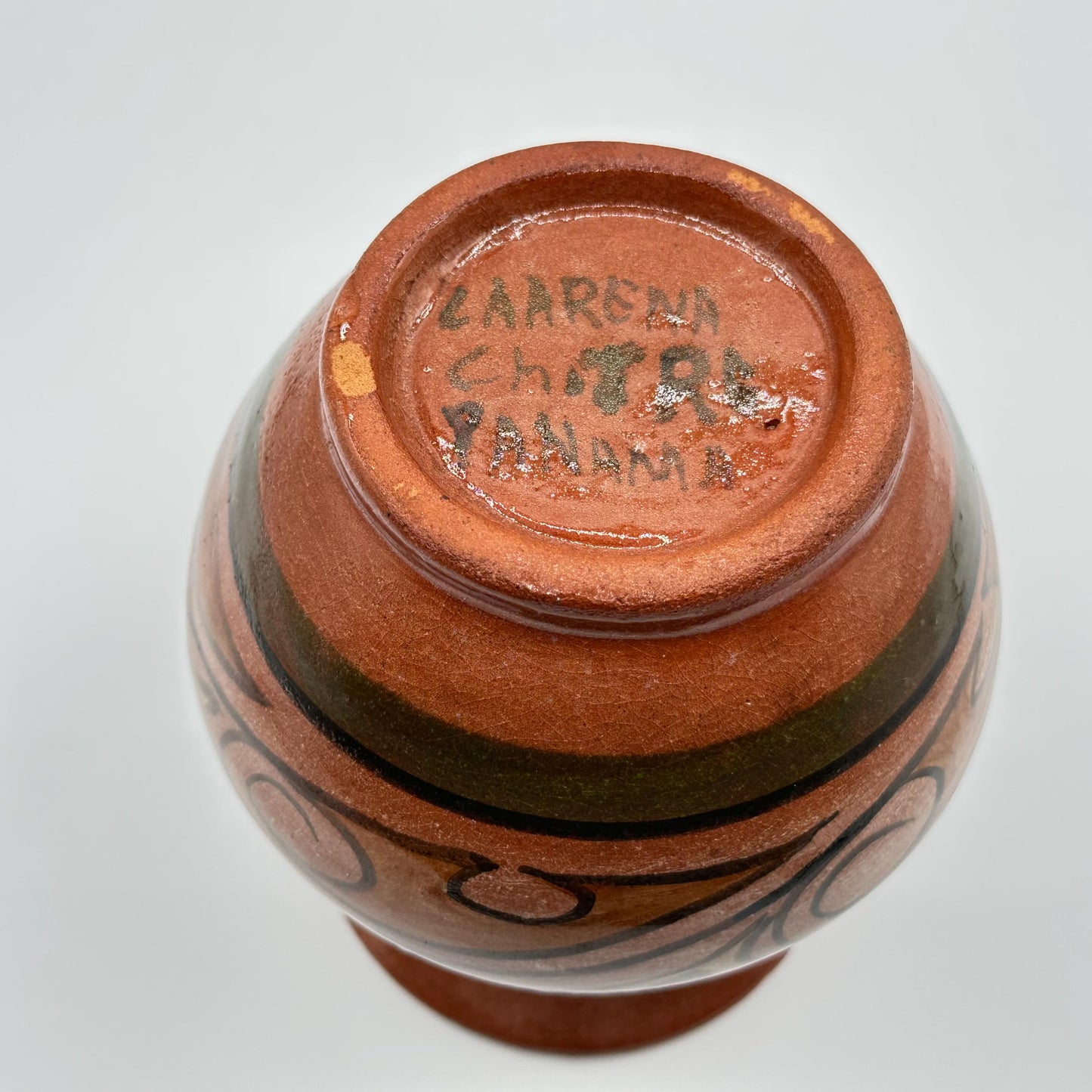 Handcrafted Panamanian Terracotta Vase - Rustic Red Ceramic with Black Painted Motif