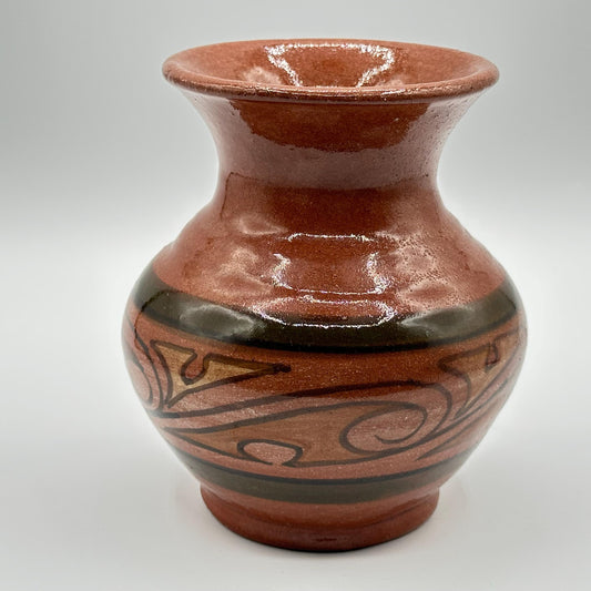 Handcrafted Panamanian Terracotta Vase - Rustic Red Ceramic with Black Painted Motif