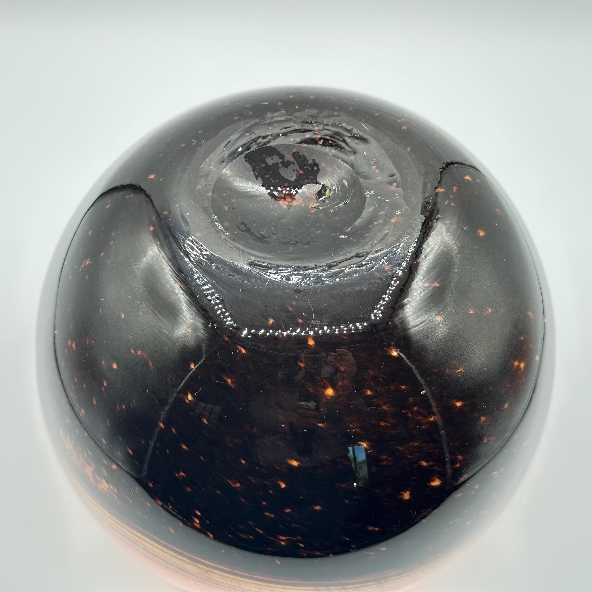Elegant Round Art Glass Vase: Modern Orange & Brown Swirl Decorative Vessel for Contemporary Homes