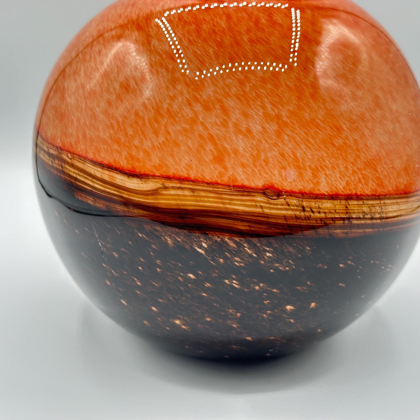 Elegant Round Art Glass Vase: Modern Orange & Brown Swirl Decorative Vessel for Contemporary Homes