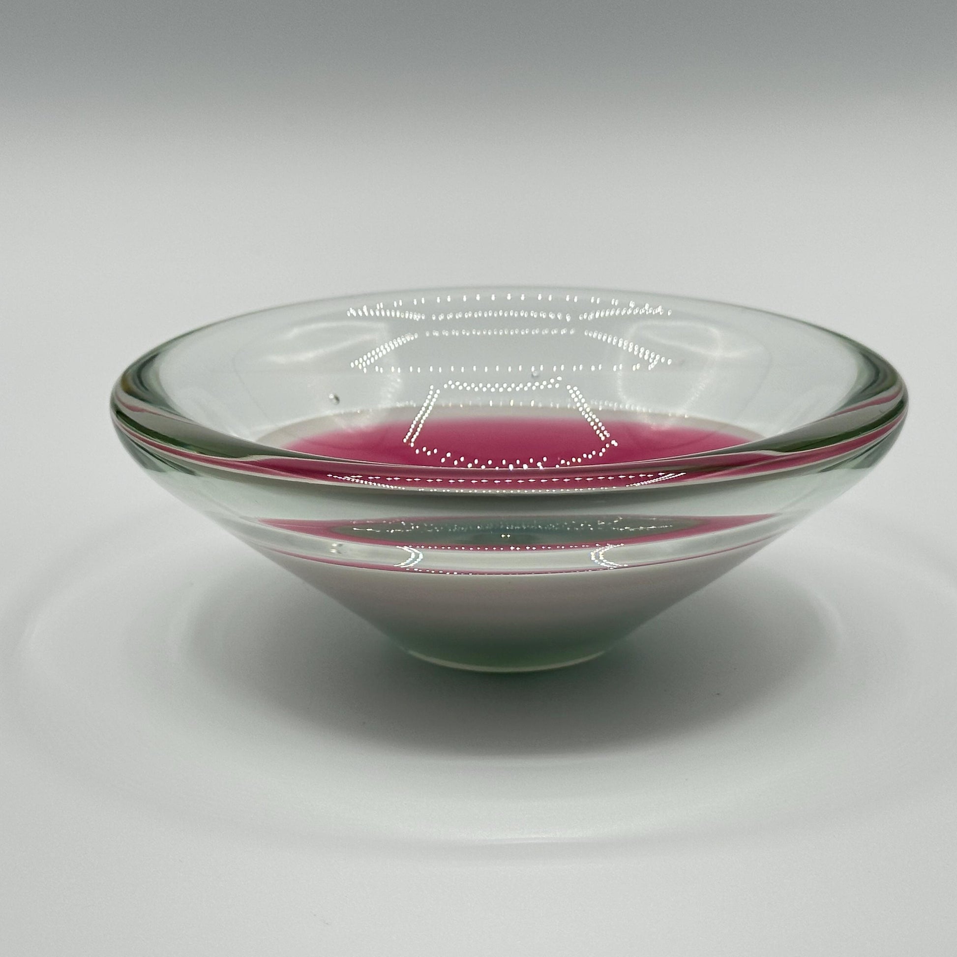 Retro Clear Glass Bowl with Pink & Gray Gradient Base - Vintage Modern MCM Decorative Centerpiece