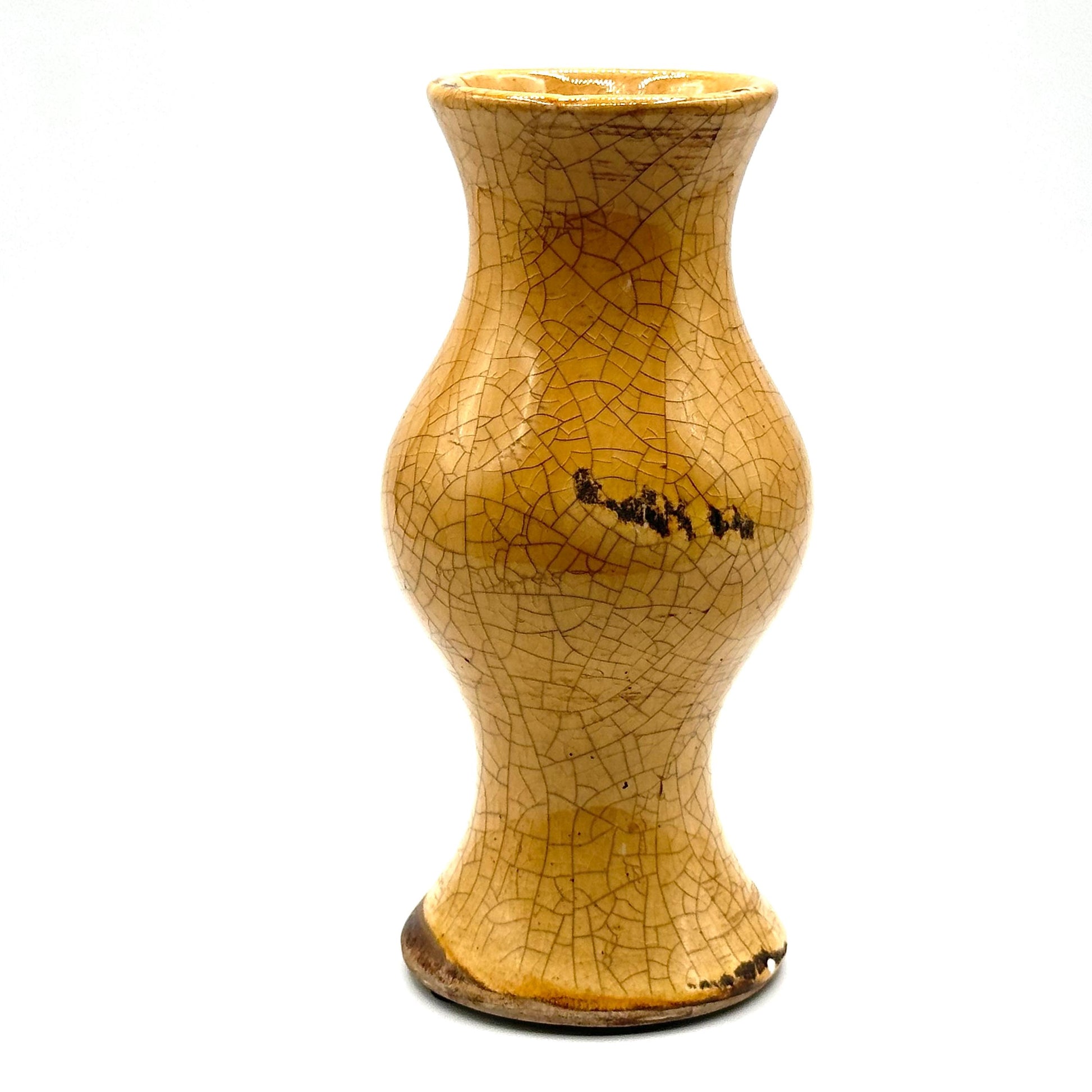 Vintage Crackle Glaze Vase Pair - Golden Amber & Cream Ceramic Curved Silhouette Home Decor