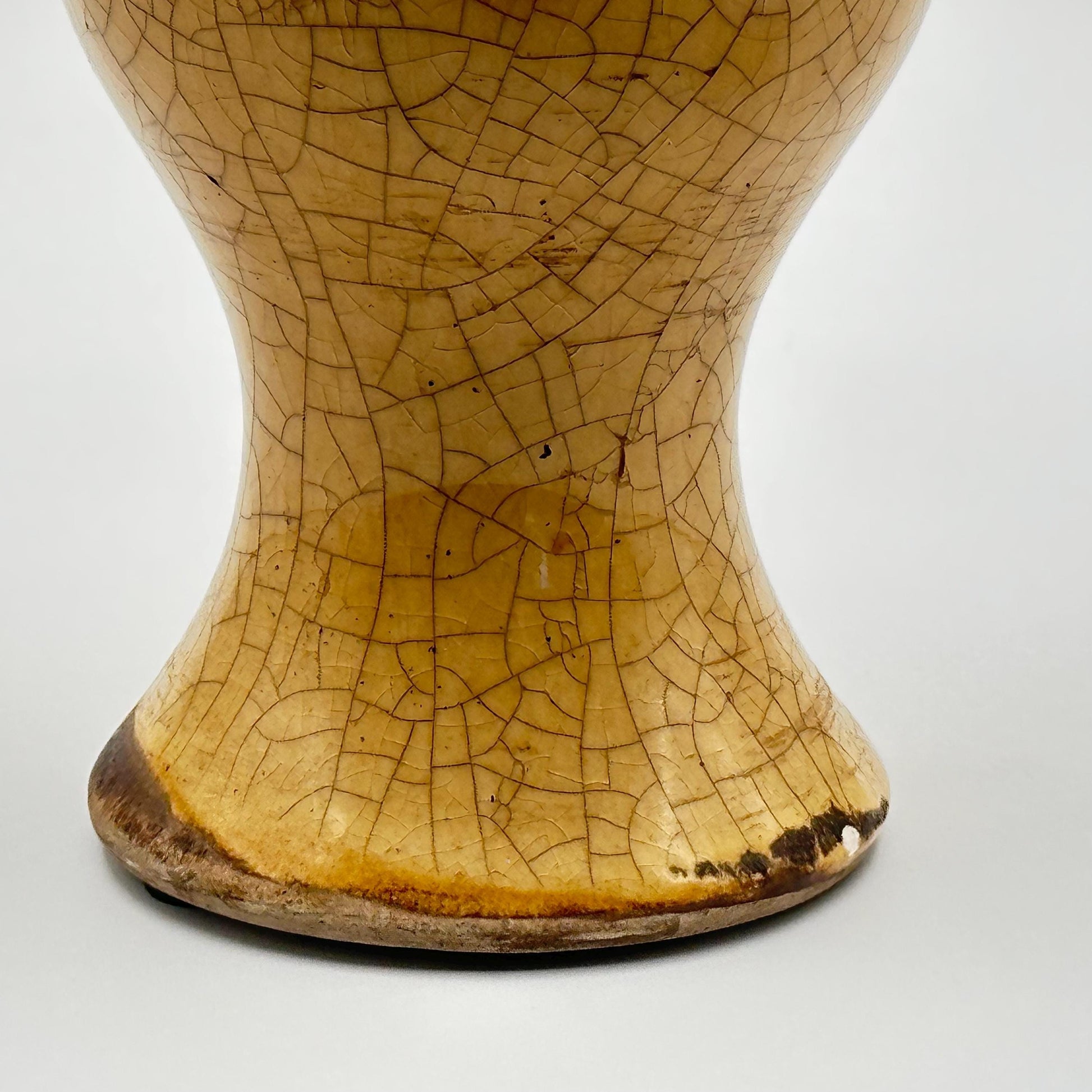Vintage Crackle Glaze Vase Pair - Golden Amber & Cream Ceramic Curved Silhouette Home Decor