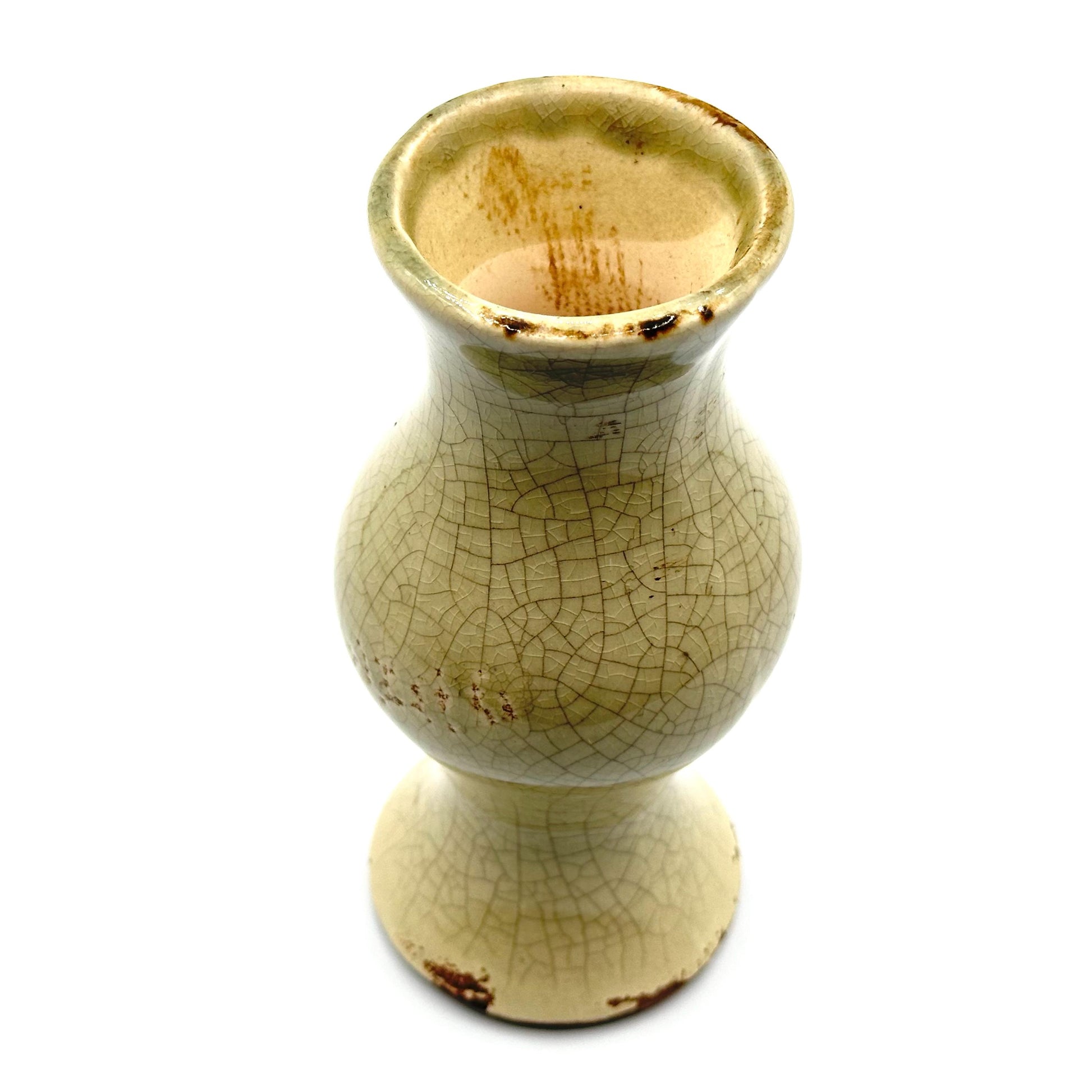 Vintage Crackle Glaze Vase Pair - Golden Amber & Cream Ceramic Curved Silhouette Home Decor