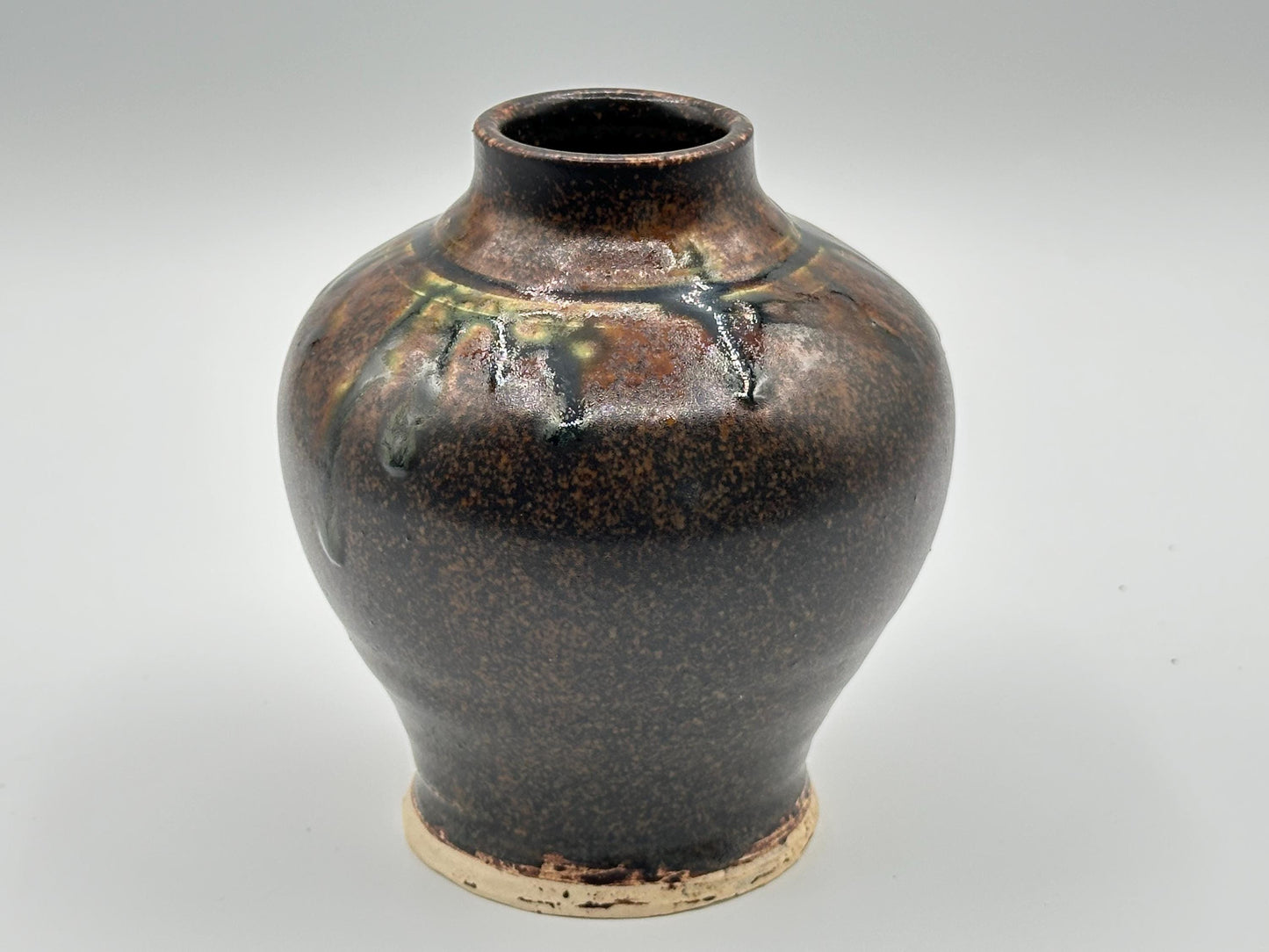 Vintage Studio Pottery Vase: Earthy Brown & Green Drip Glaze Handmade Ceramic Mid-Century Modern Boho Decor