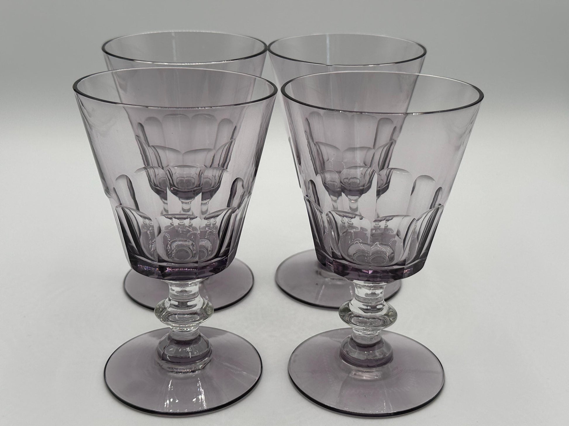 Vintage Amethyst Goblets: Set of 4 Elegant Purple Glass Stemware for Wine or Water