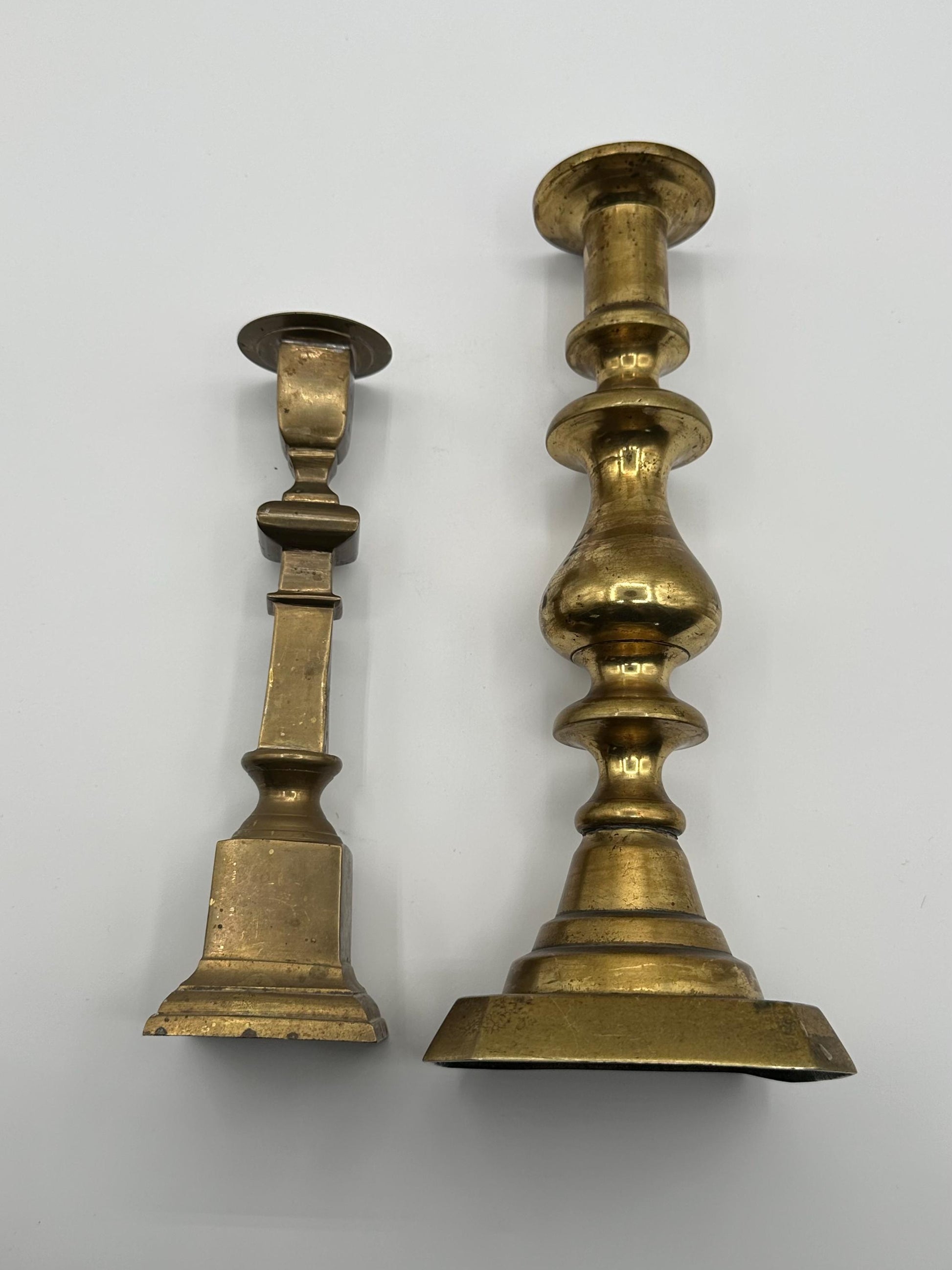 Mismatched Vintage Brass Candlesticks - Tall Eclectic Taper Holders for Rustic Farmhouse Decor