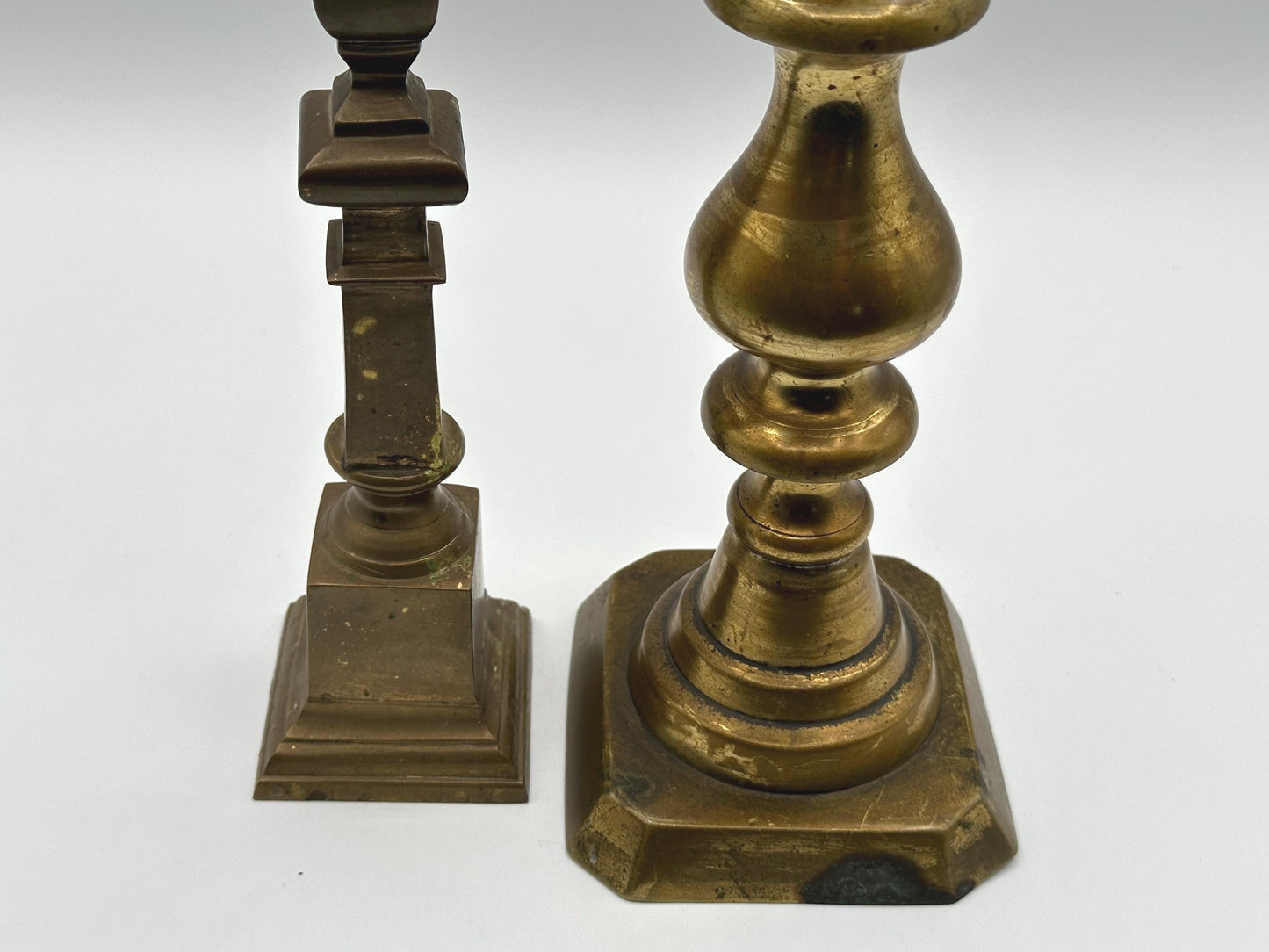Mismatched Vintage Brass Candlesticks - Tall Eclectic Taper Holders for Rustic Farmhouse Decor
