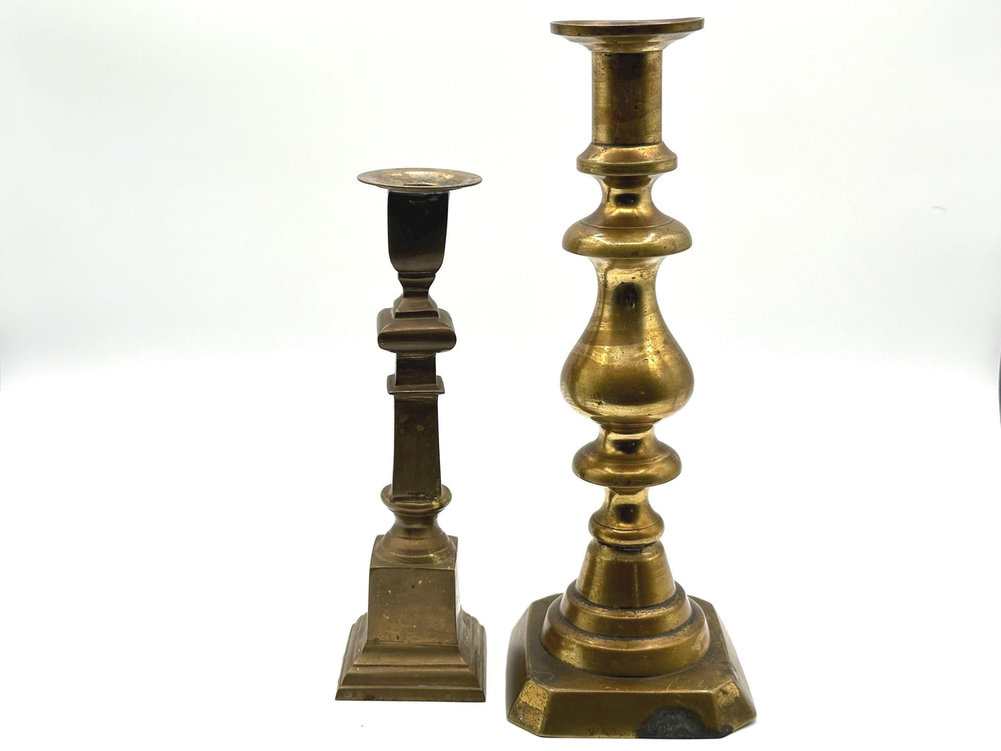 Mismatched Vintage Brass Candlesticks - Tall Eclectic Taper Holders for Rustic Farmhouse Decor