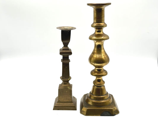 Mismatched Vintage Brass Candlesticks - Tall Eclectic Taper Holders for Rustic Farmhouse Decor