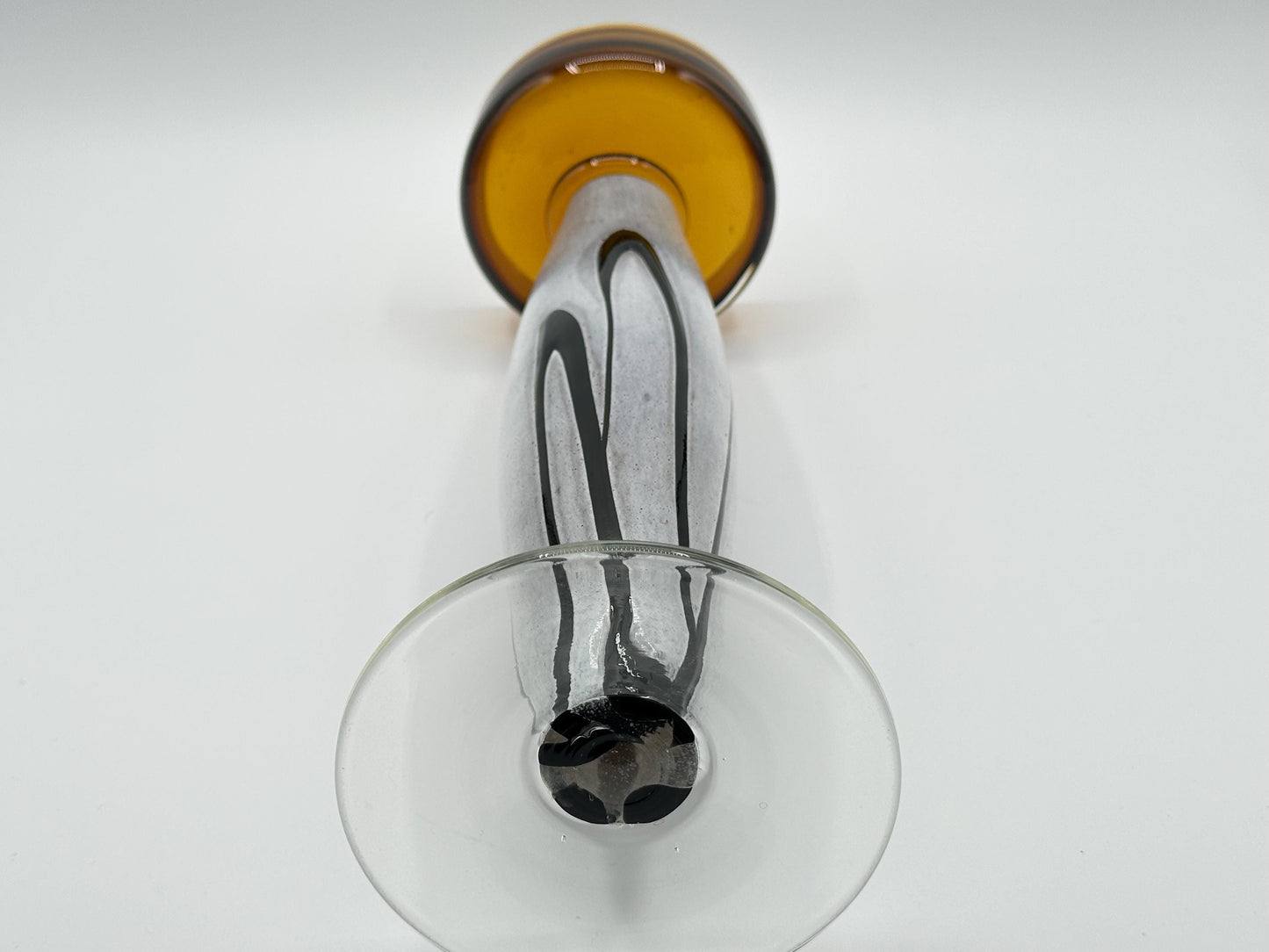 Vintage Amber & Black Sculptural Art Glass Candle Holder - Mid-Century Modern Decor Piece