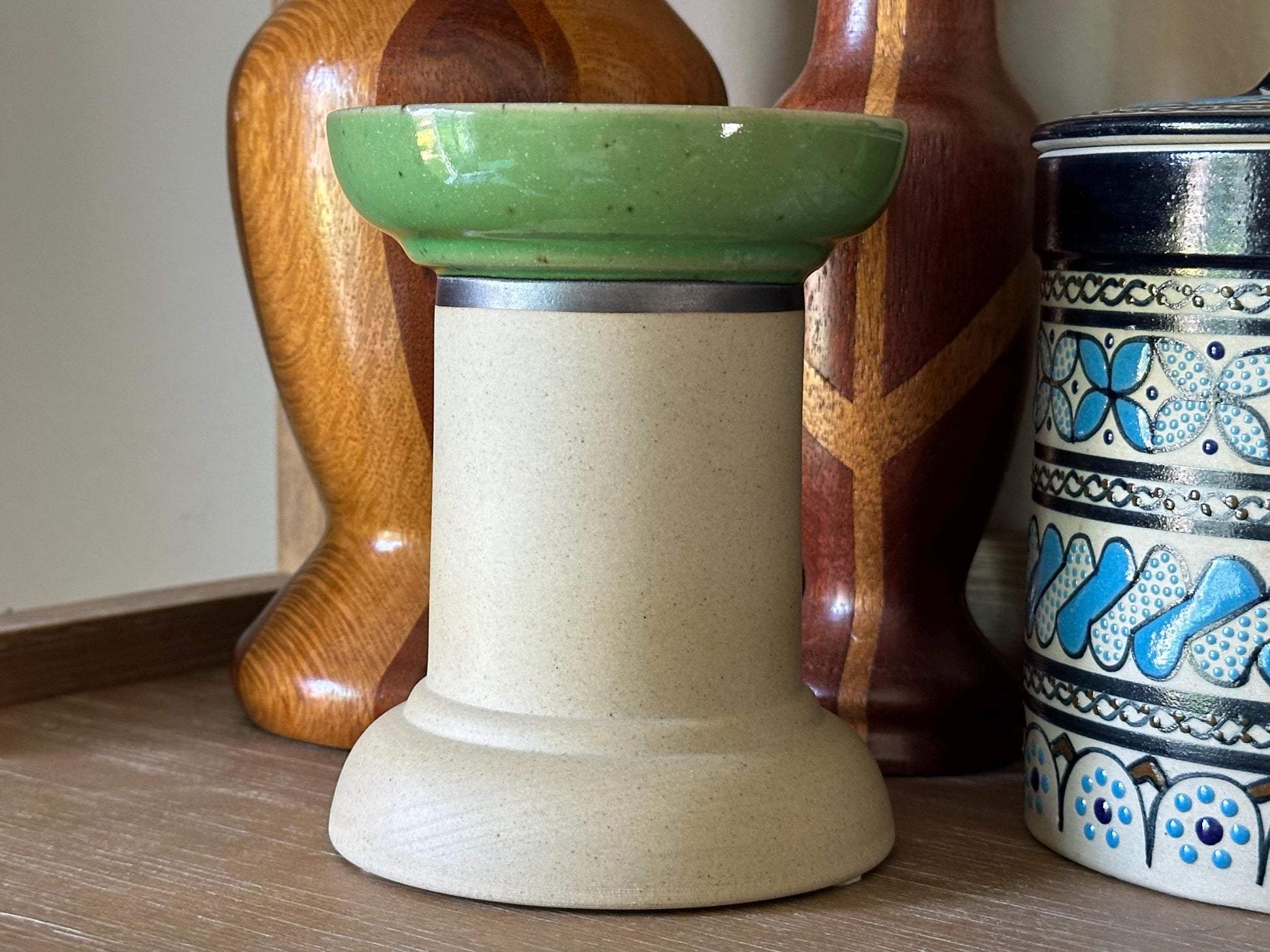 Mikasa Sierra Vintage Green Ceramic Candlestick Holder - Retro Tabletop Decor for Home
