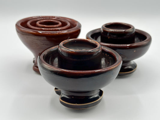 Vintage Collectible Pottery Insulators Set: 3 XL Locke Brown Rare Chance Antique Electrical Pieces