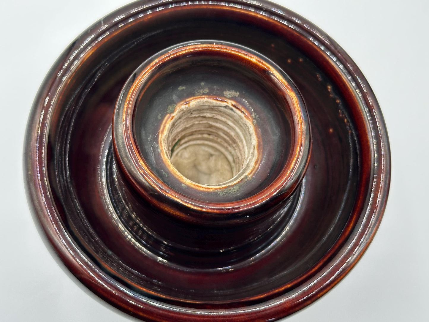 Vintage Collectible Pottery Insulators Set: 3 XL Locke Brown Rare Chance Antique Electrical Pieces