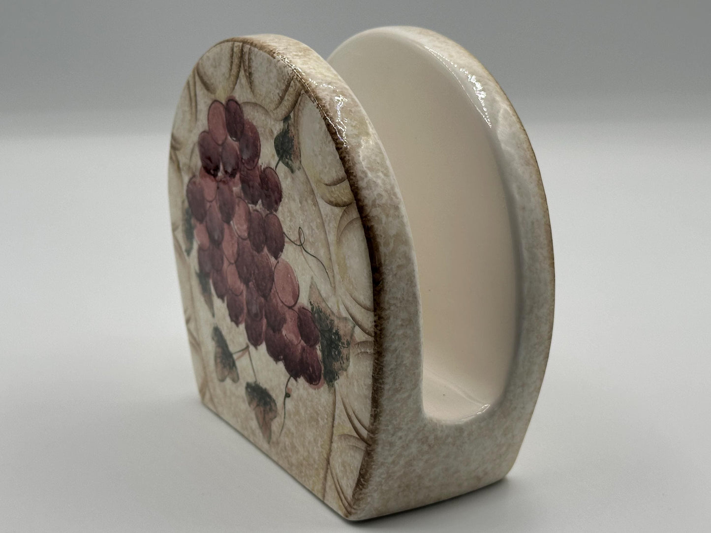Oneida Veneto Hand-Painted Ceramic Napkin Holder with Grape Design - Elegant Dining Table Decor