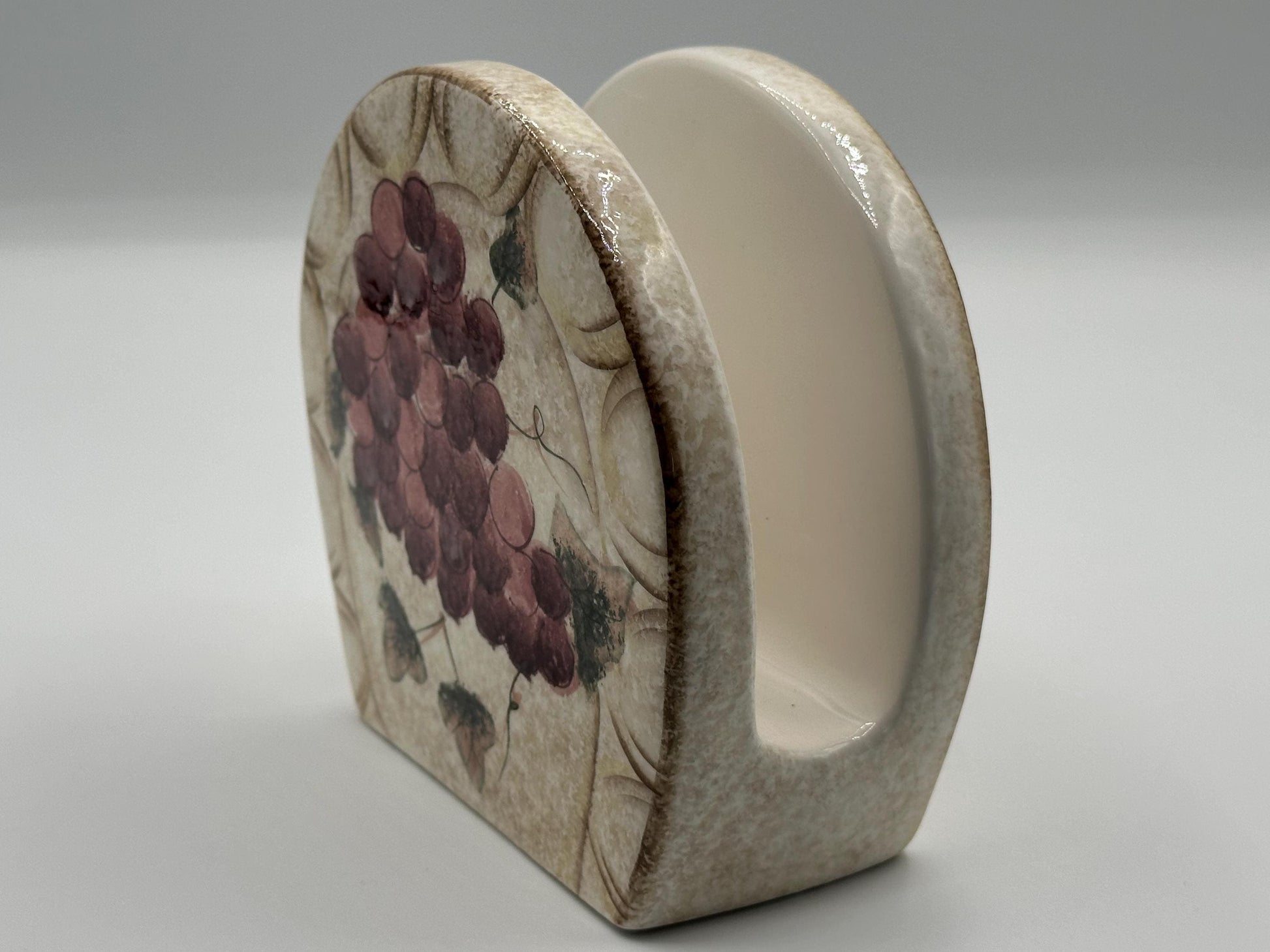 Oneida Veneto Hand-Painted Ceramic Napkin Holder with Grape Design - Elegant Dining Table Decor