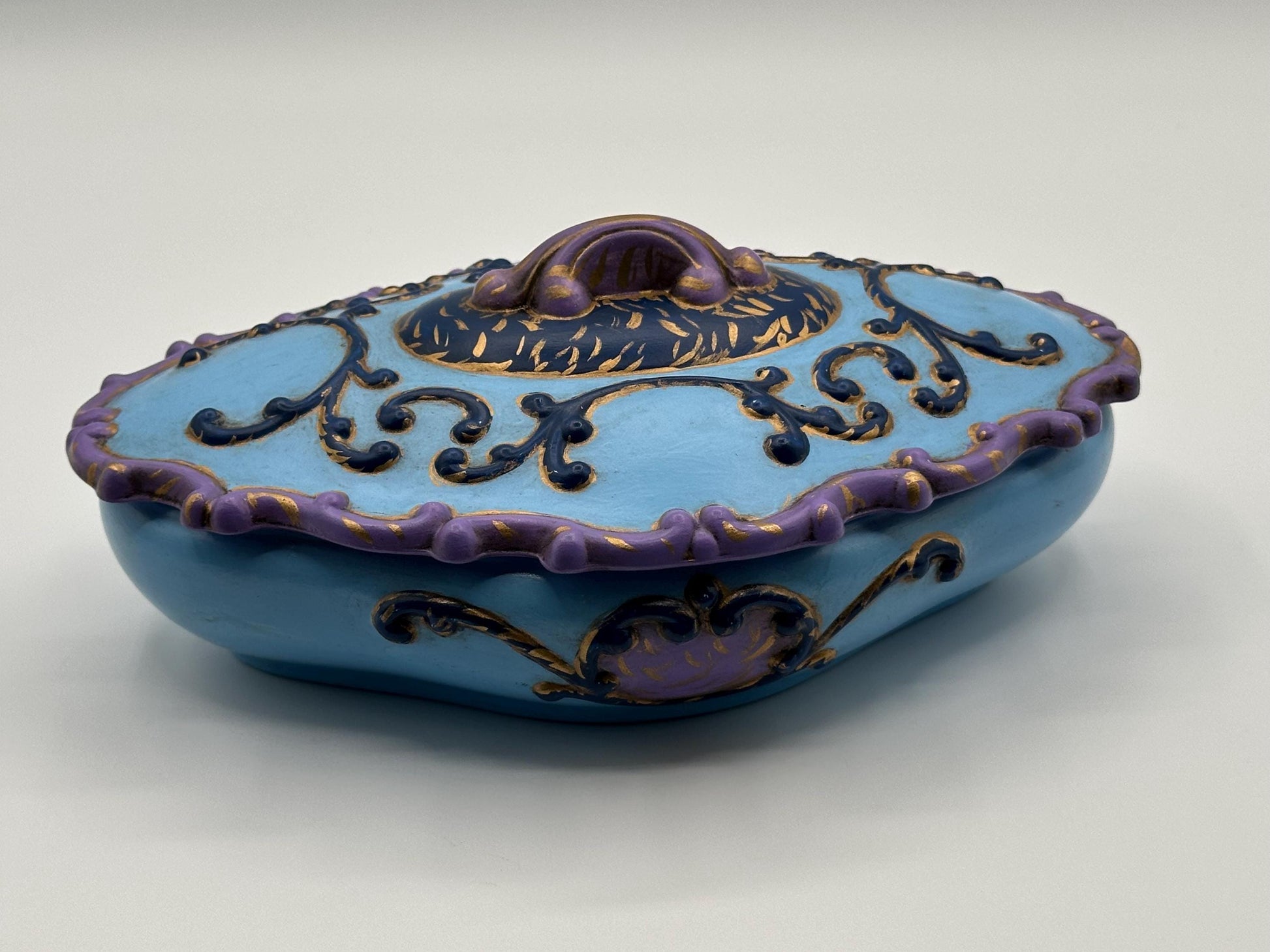 Handcrafted Ceramic Jewelry Box: Painted Keepsake Container with Decorative Lid- Artist Signed