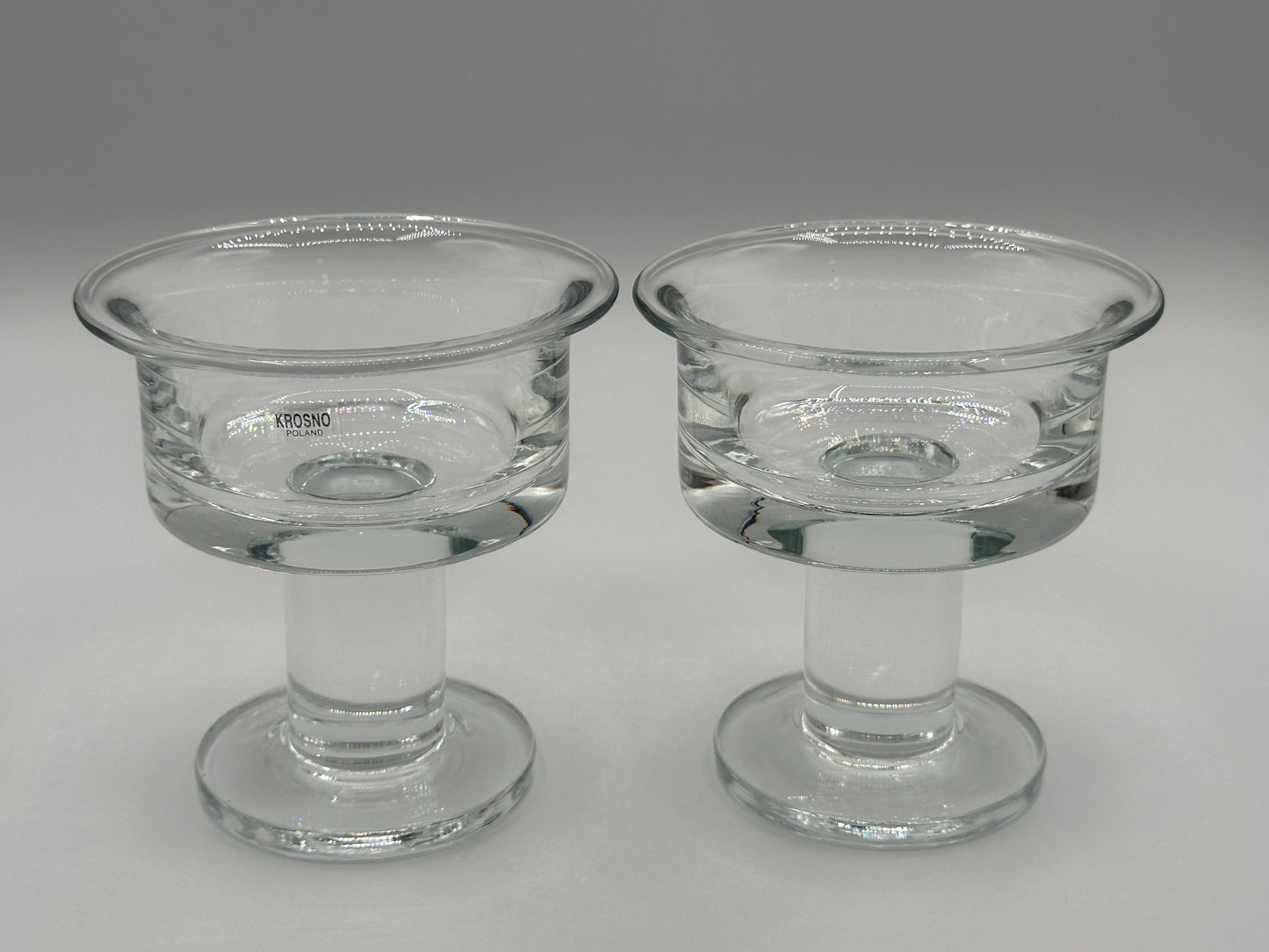 Elegant Krosno Polish Crystal Pedestal Candle Holders Set - Clear Glass Home Decor Centerpiece