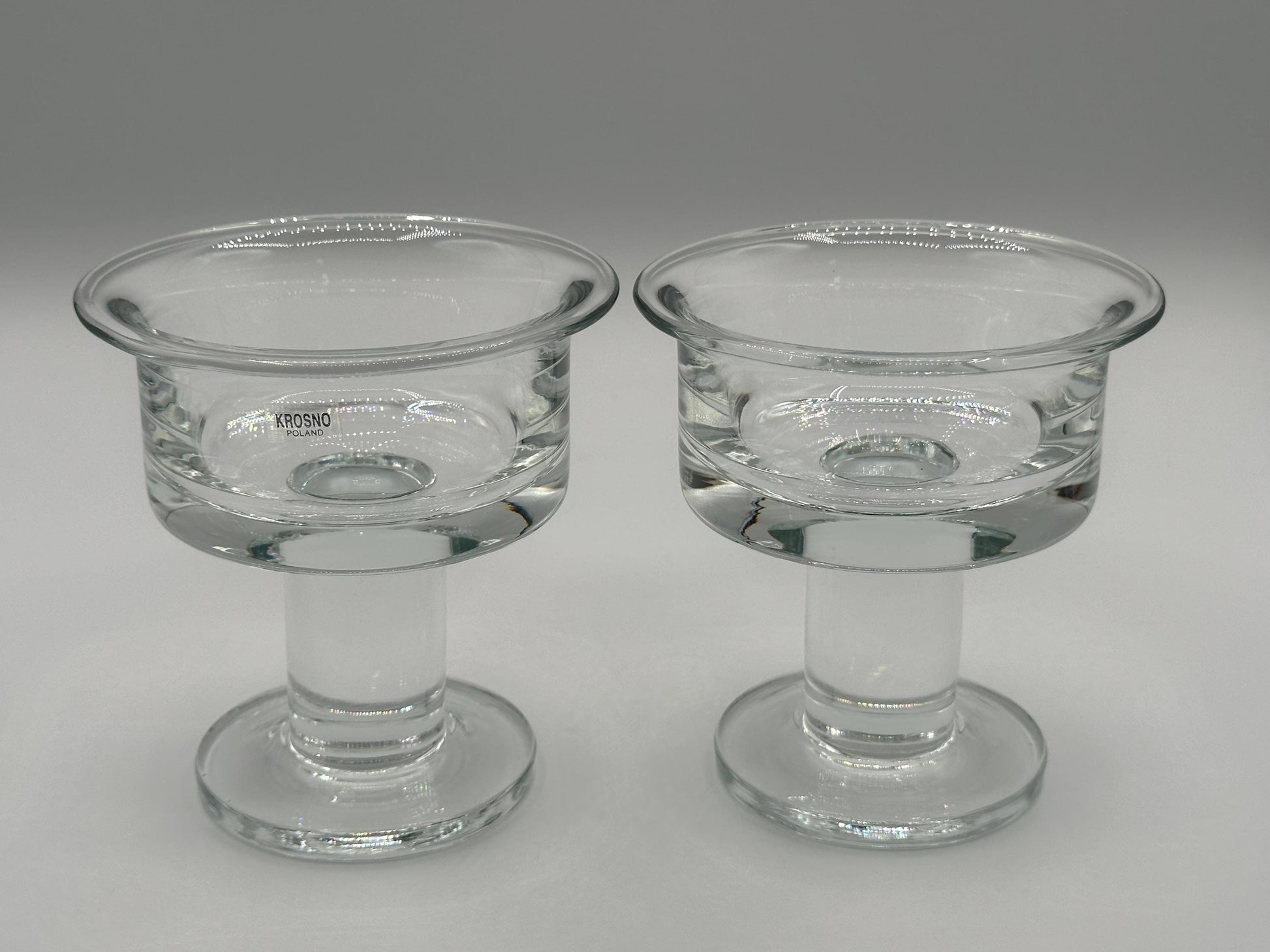 Elegant Krosno Polish Crystal Pedestal Candle Holders Set - Clear Glass Home Decor Centerpiece