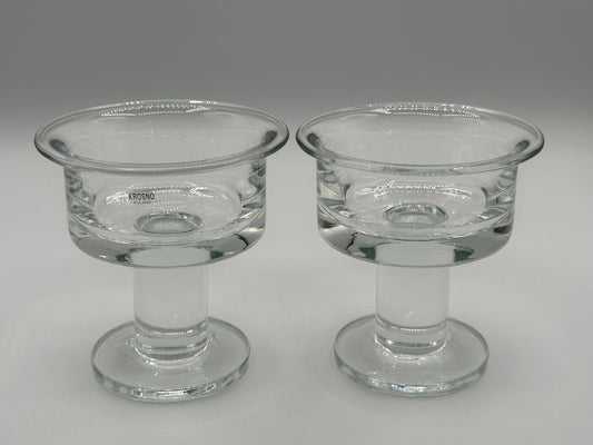 Elegant Krosno Polish Crystal Pedestal Candle Holders Set - Clear Glass Home Decor Centerpiece