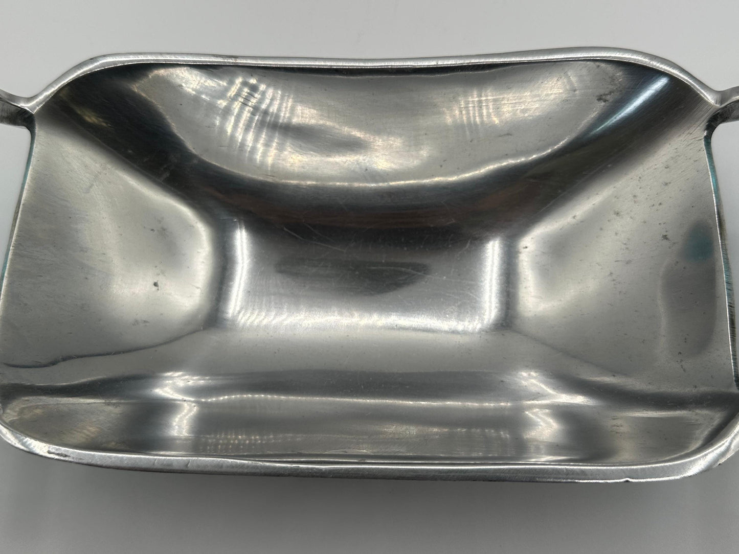Vintage Silver Rectangle Serving Platter with Elegant Blue & Brown Bead Accents - Retro Tableware