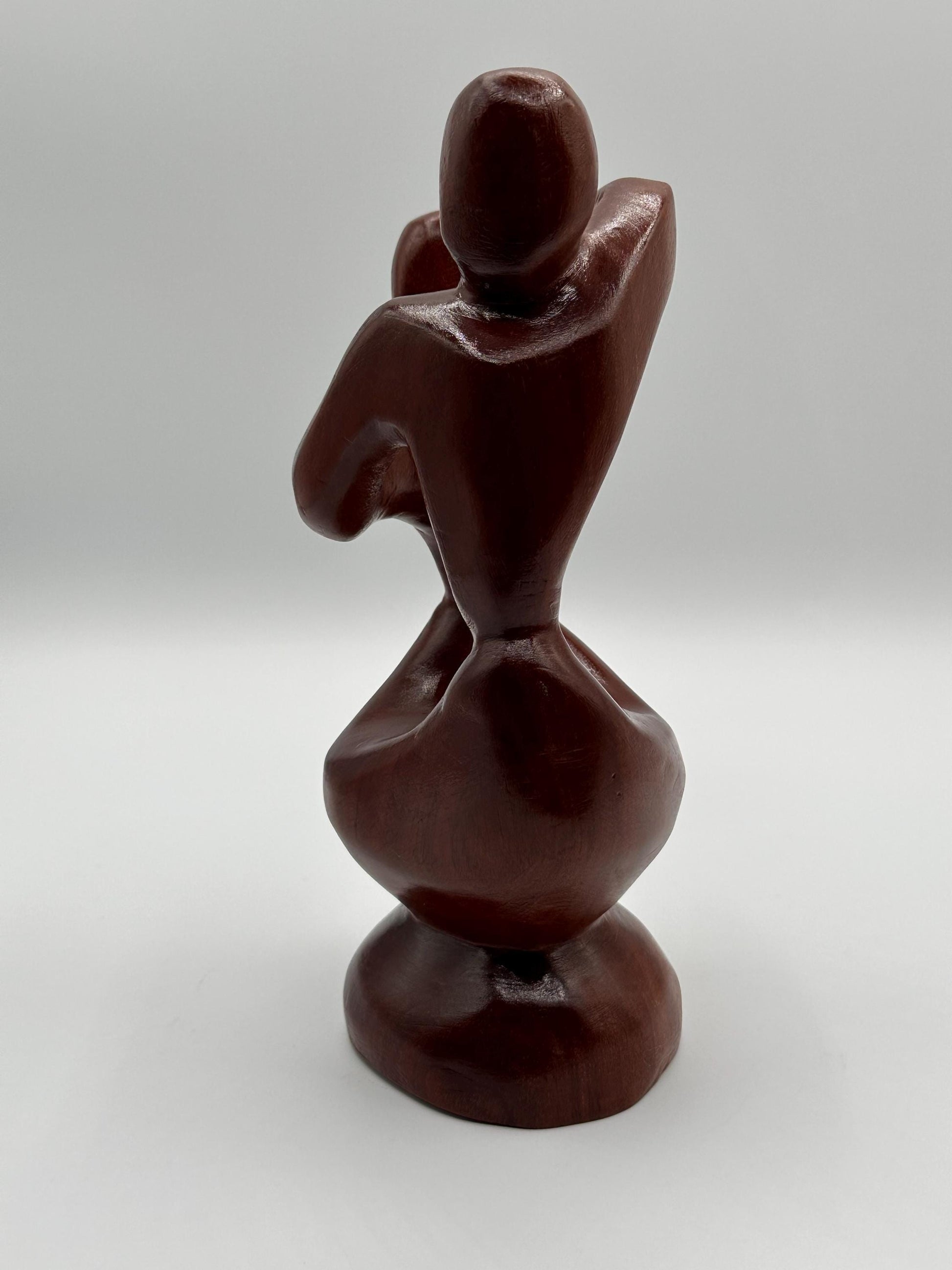 Handcrafted Abstract Wooden Lovers Sculpture - 10 Inch Romantic Couple Statue by A. Vancooten