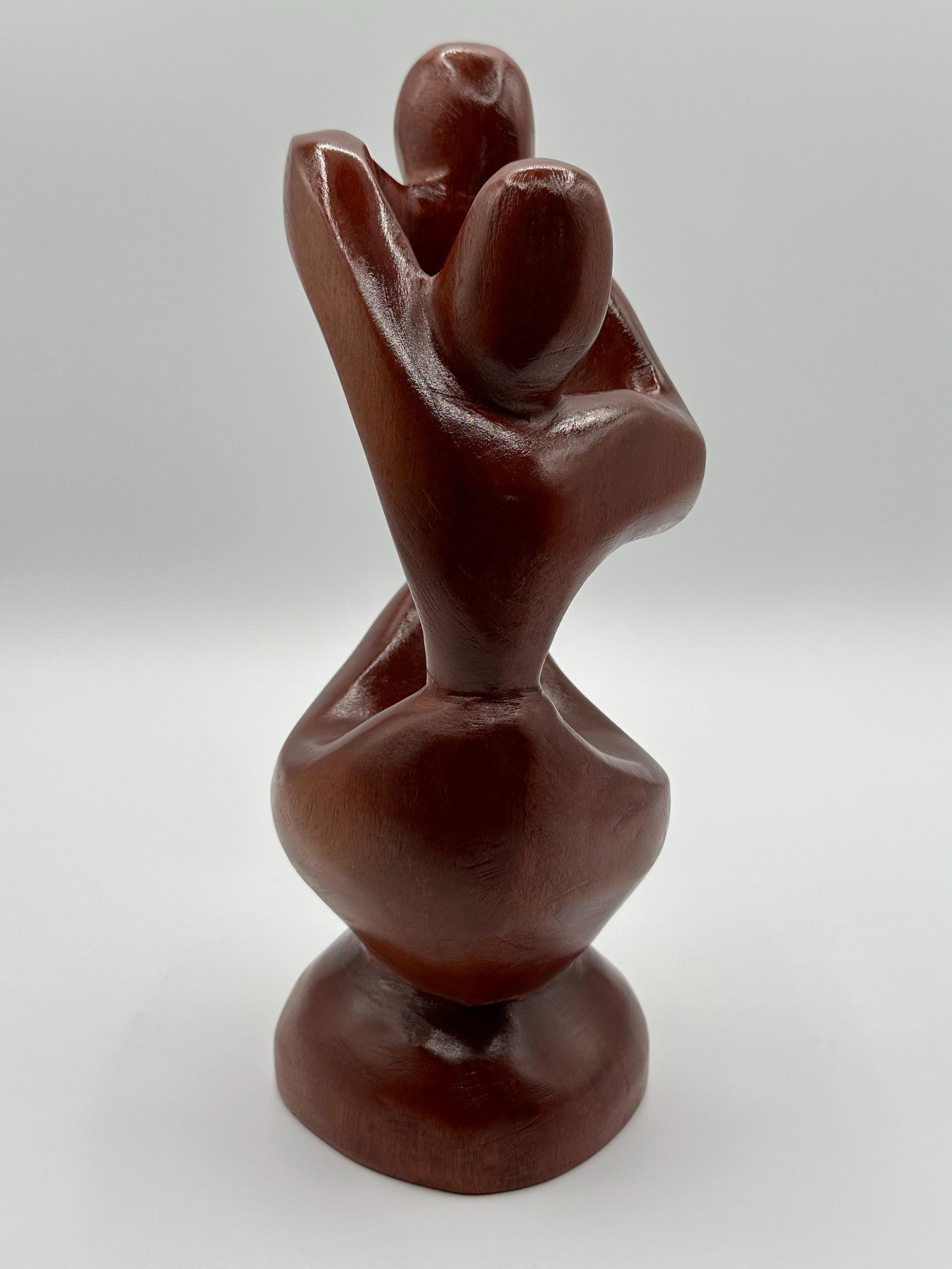Handcrafted Abstract Wooden Lovers Sculpture - 10 Inch Romantic Couple Statue by A. Vancooten