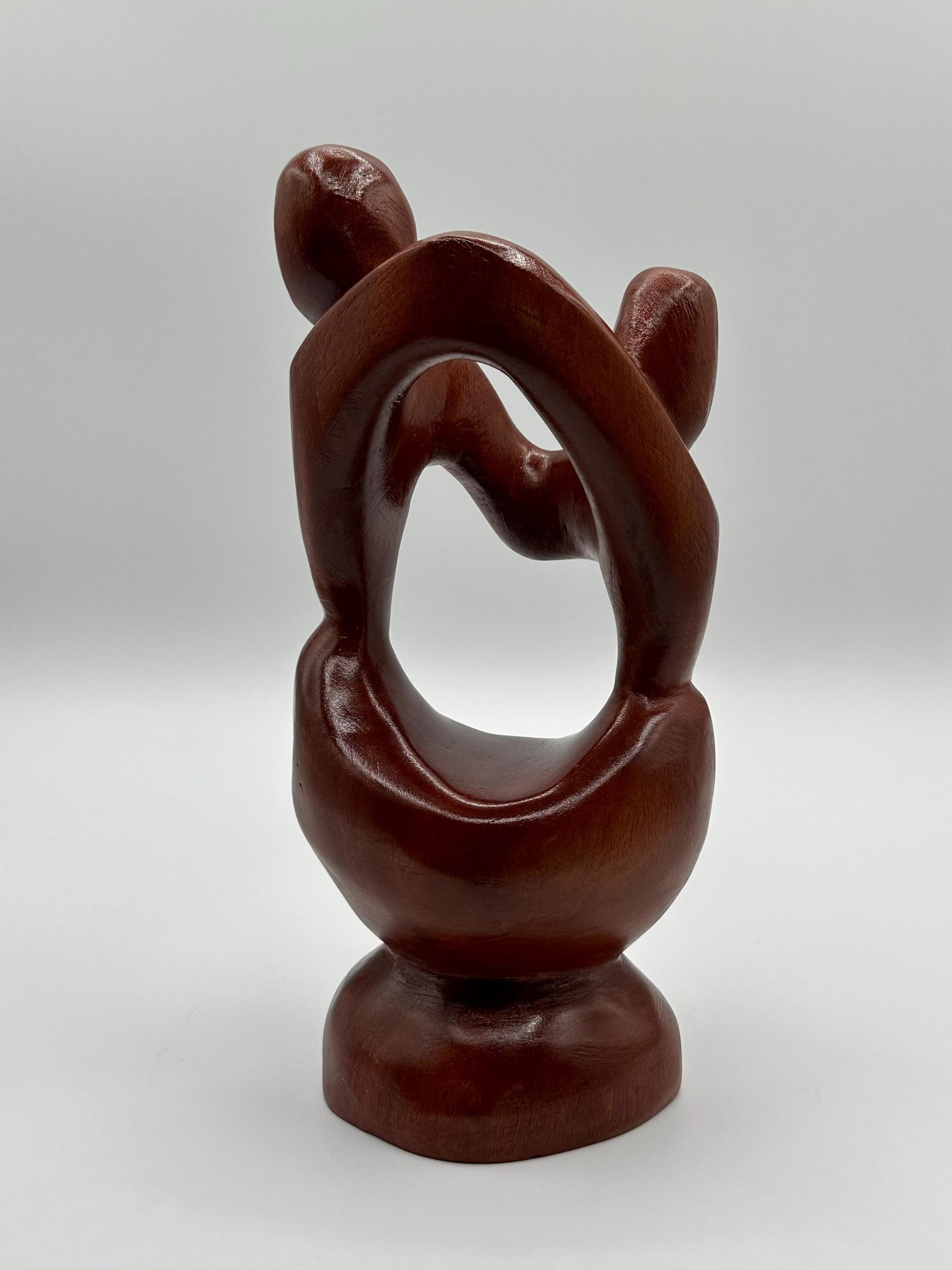 Handcrafted Abstract Wooden Lovers Sculpture - 10 Inch Romantic Couple Statue by A. Vancooten